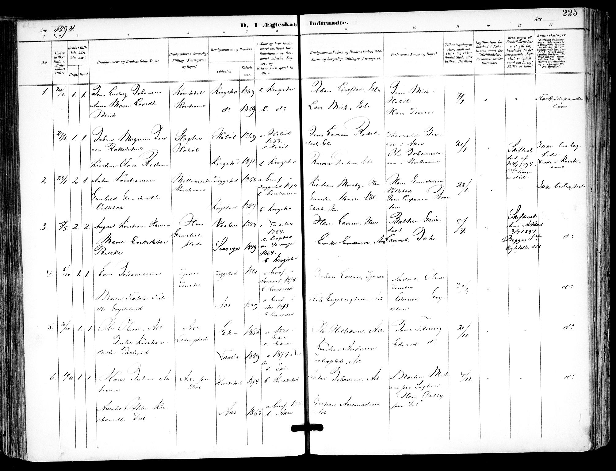Kråkstad prestekontor Kirkebøker, SAO/A-10125a/F/Fa/L0010: Parish register (official) no. I 10, 1893-1931, p. 225