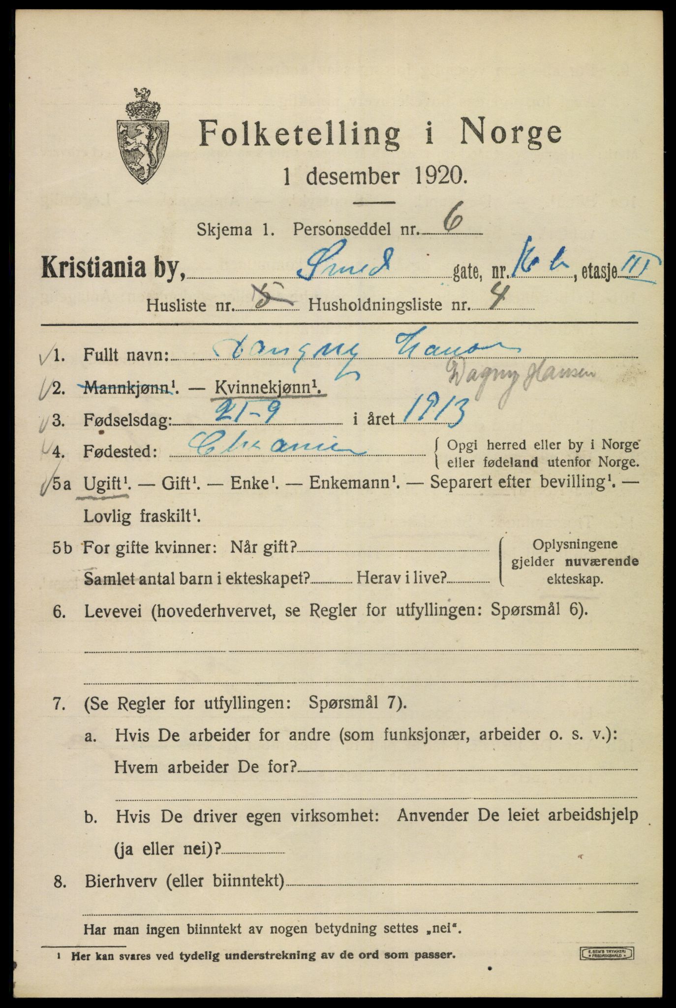 SAO, 1920 census for Kristiania, 1920, p. 519937