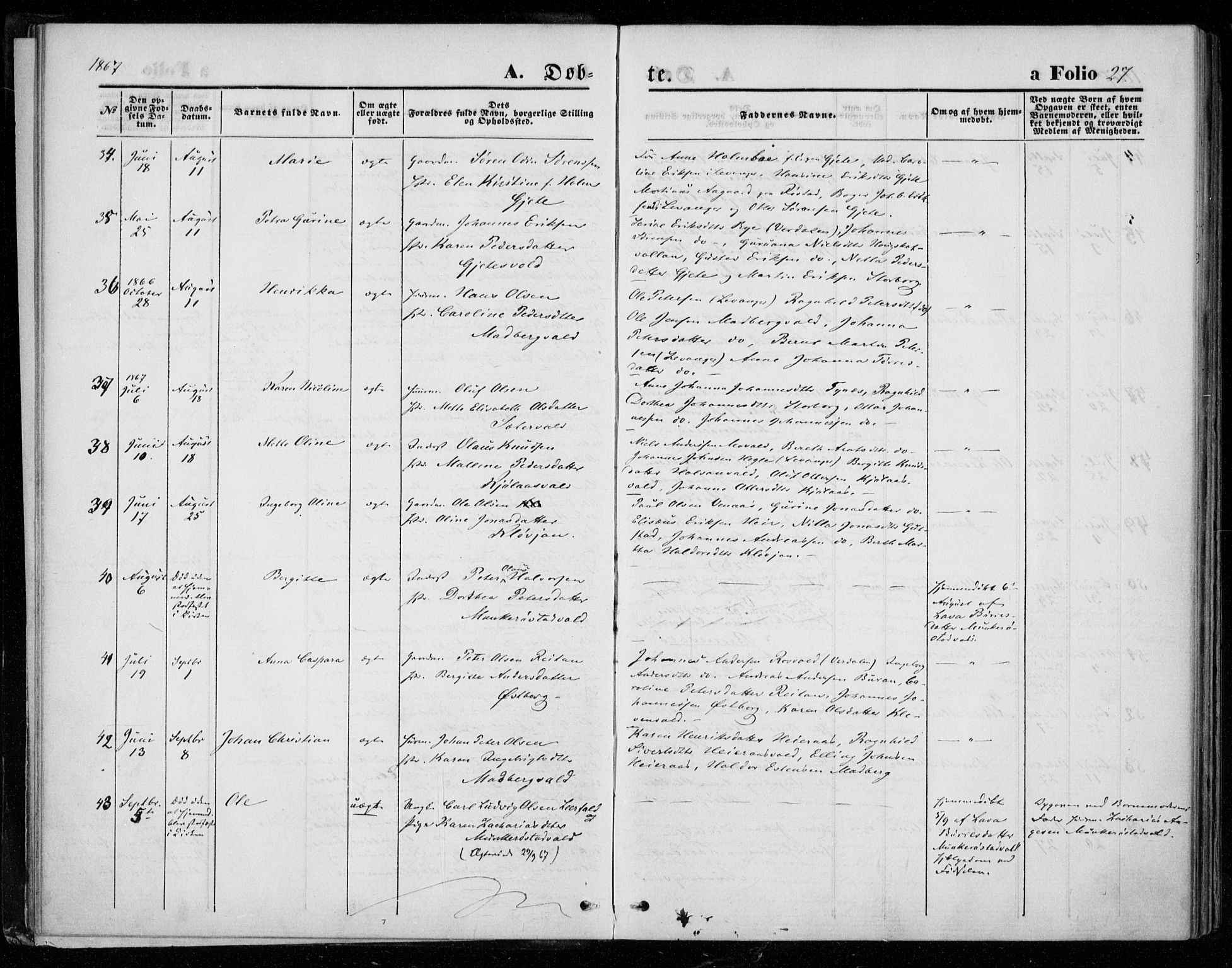 Ministerialprotokoller, klokkerbøker og fødselsregistre - Nord-Trøndelag, AV/SAT-A-1458/721/L0206: Parish register (official) no. 721A01, 1864-1874, p. 27