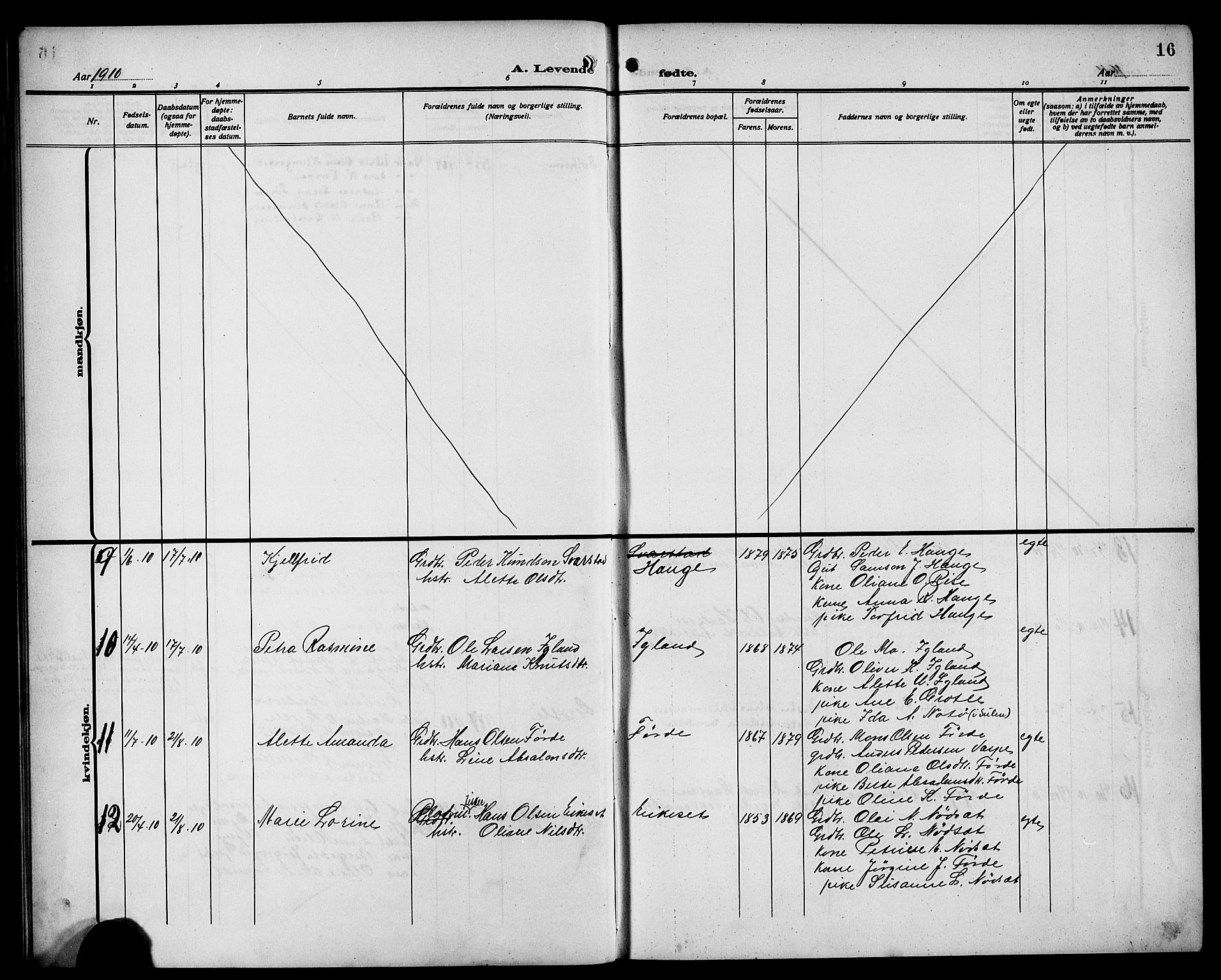 Bremanger sokneprestembete, AV/SAB-A-82201/H/Hab/Habc/L0001: Parish register (copy) no. C 1, 1908-1919, p. 16