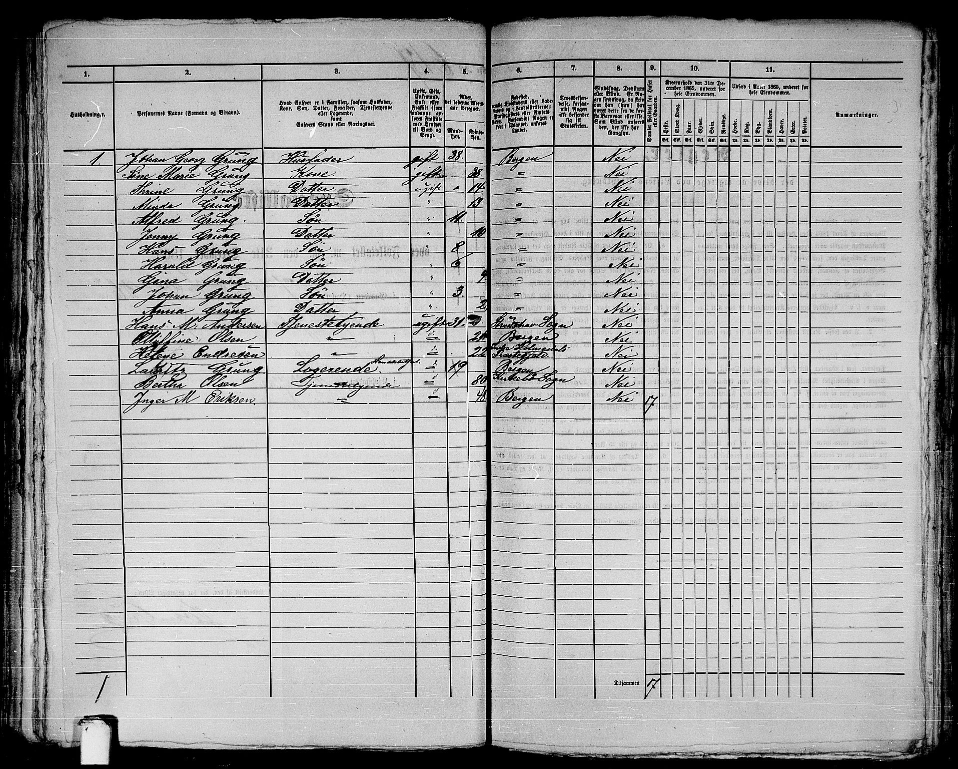 RA, 1865 census for Bergen, 1865, p. 1296