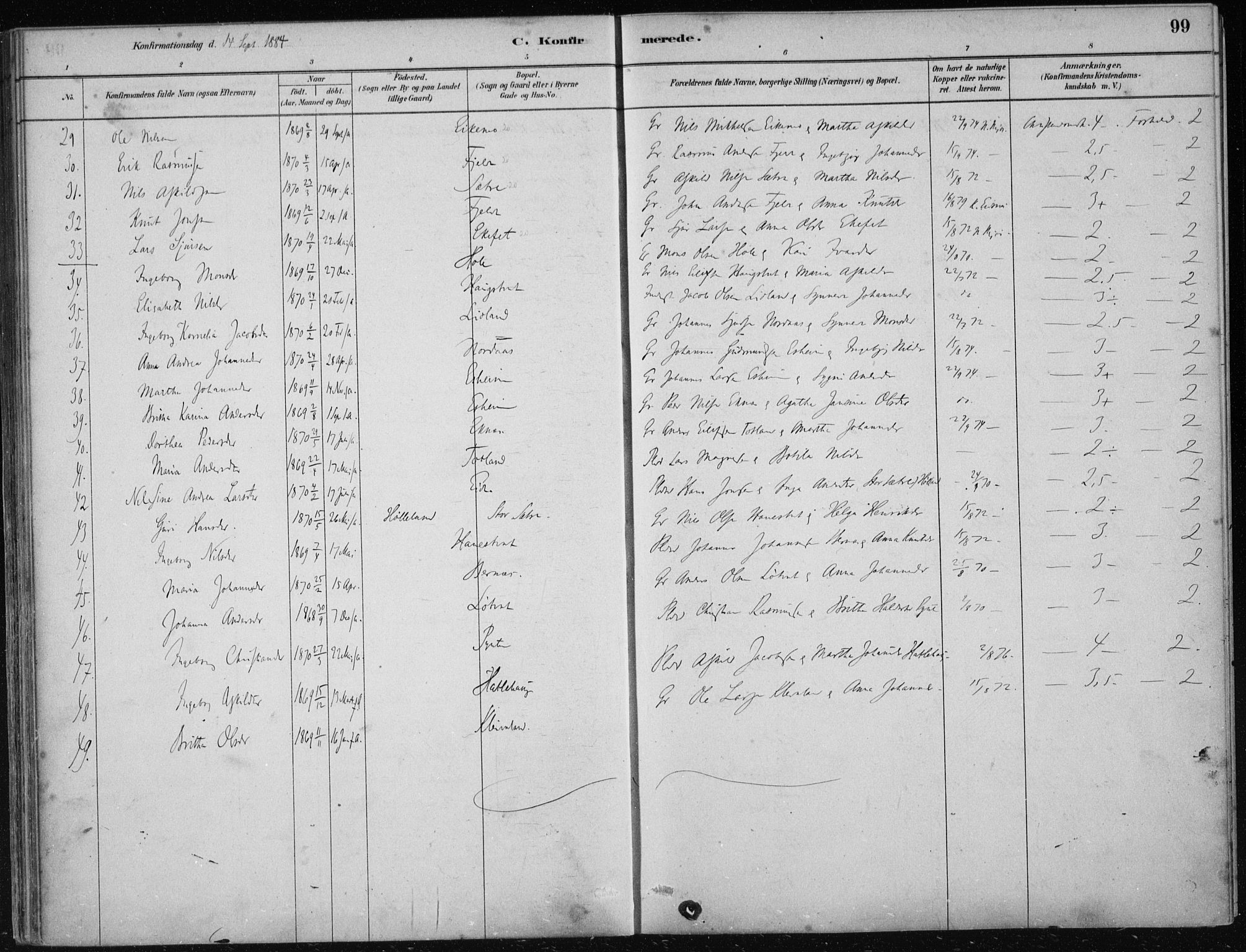 Hosanger sokneprestembete, AV/SAB-A-75801/H/Haa: Parish register (official) no. B  1, 1880-1896, p. 99