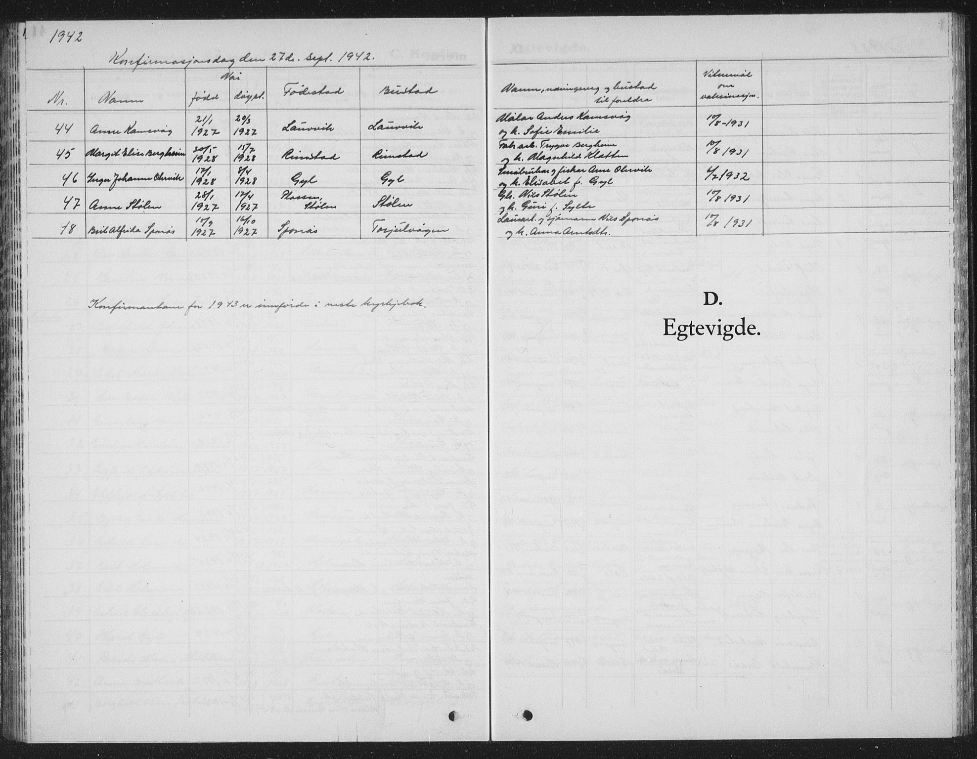 Ministerialprotokoller, klokkerbøker og fødselsregistre - Møre og Romsdal, SAT/A-1454/586/L0995: Parish register (copy) no. 586C06, 1928-1943, p. 42