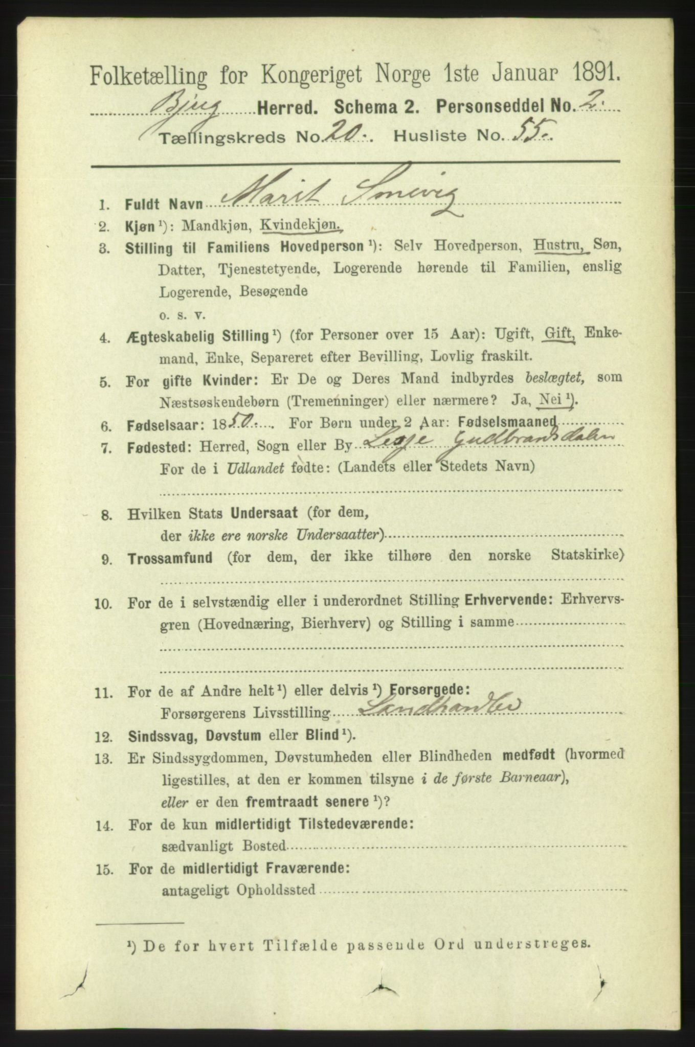 RA, 1891 census for 1627 Bjugn, 1891, p. 5740