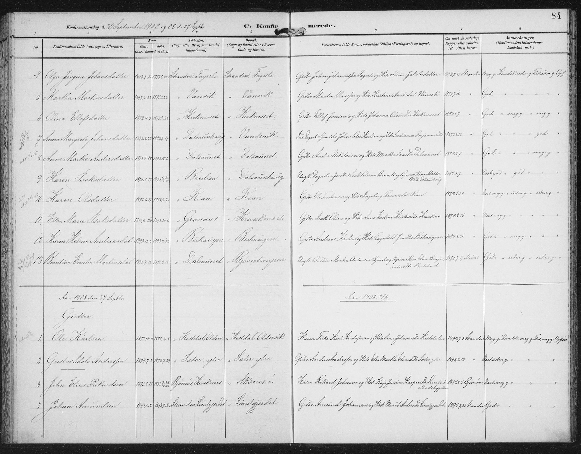 Ministerialprotokoller, klokkerbøker og fødselsregistre - Nord-Trøndelag, SAT/A-1458/702/L0024: Parish register (official) no. 702A02, 1898-1914, p. 84