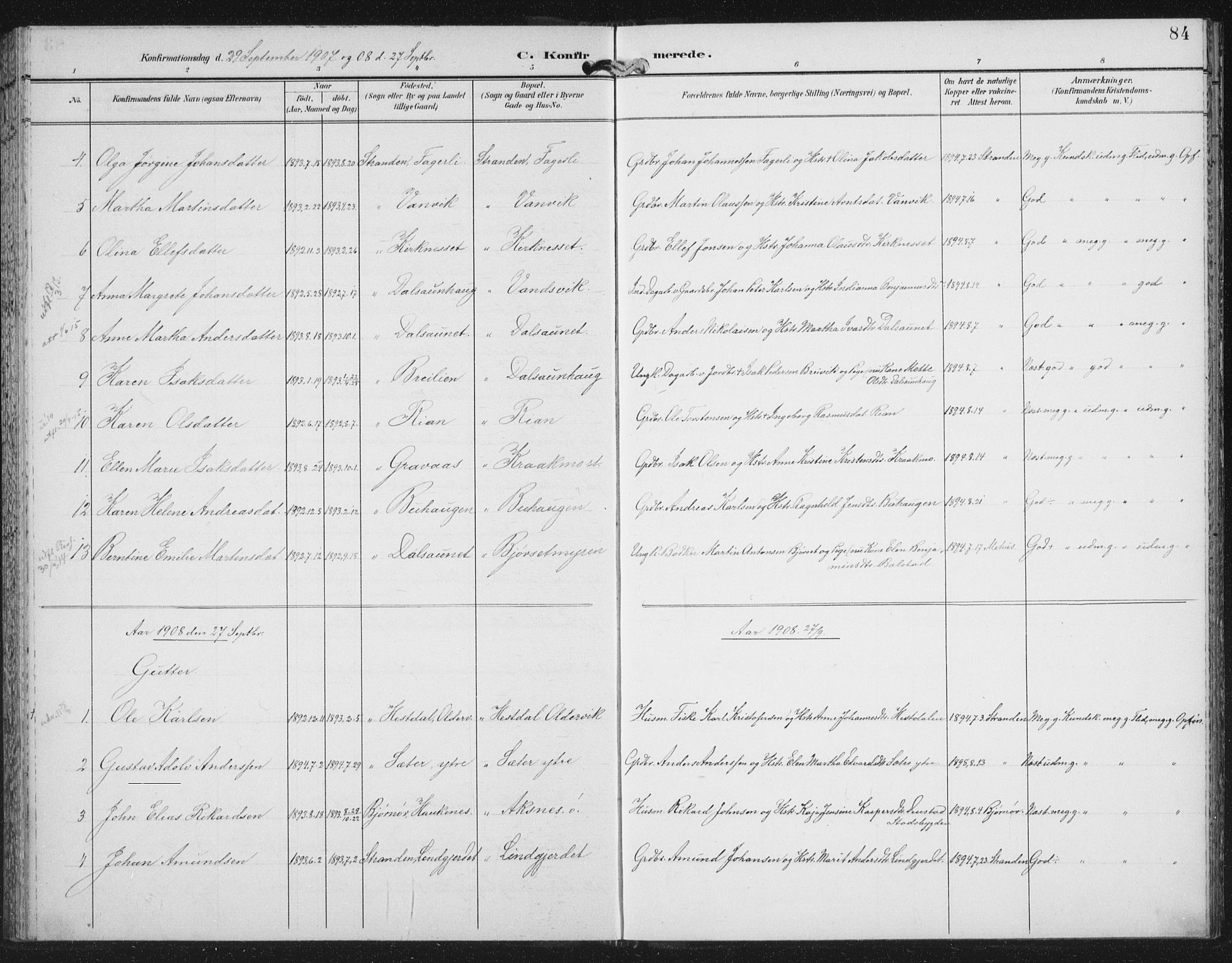 Ministerialprotokoller, klokkerbøker og fødselsregistre - Nord-Trøndelag, AV/SAT-A-1458/702/L0024: Parish register (official) no. 702A02, 1898-1914, p. 84