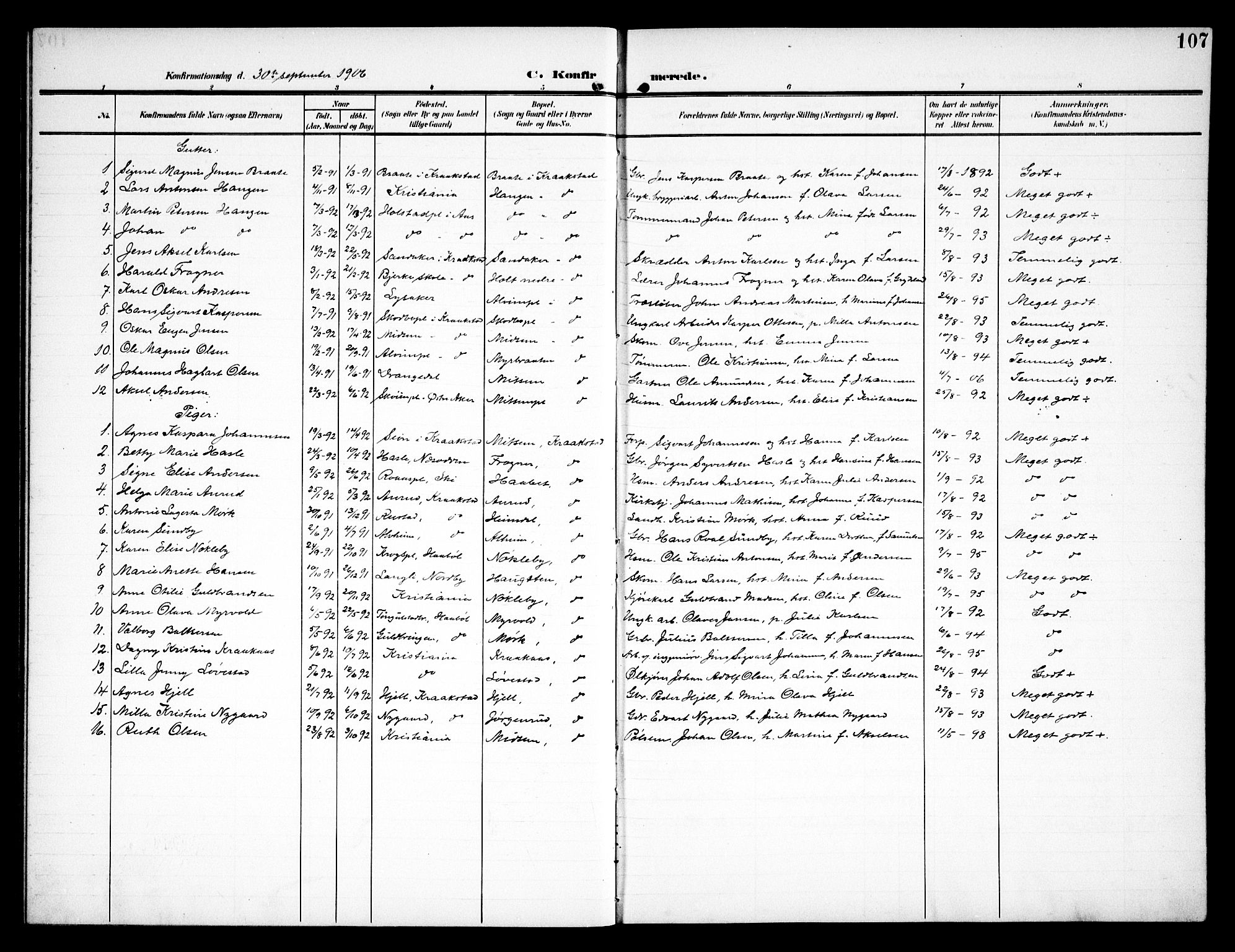 Kråkstad prestekontor Kirkebøker, SAO/A-10125a/G/Ga/L0002: Parish register (copy) no. I 2, 1905-1934, p. 107