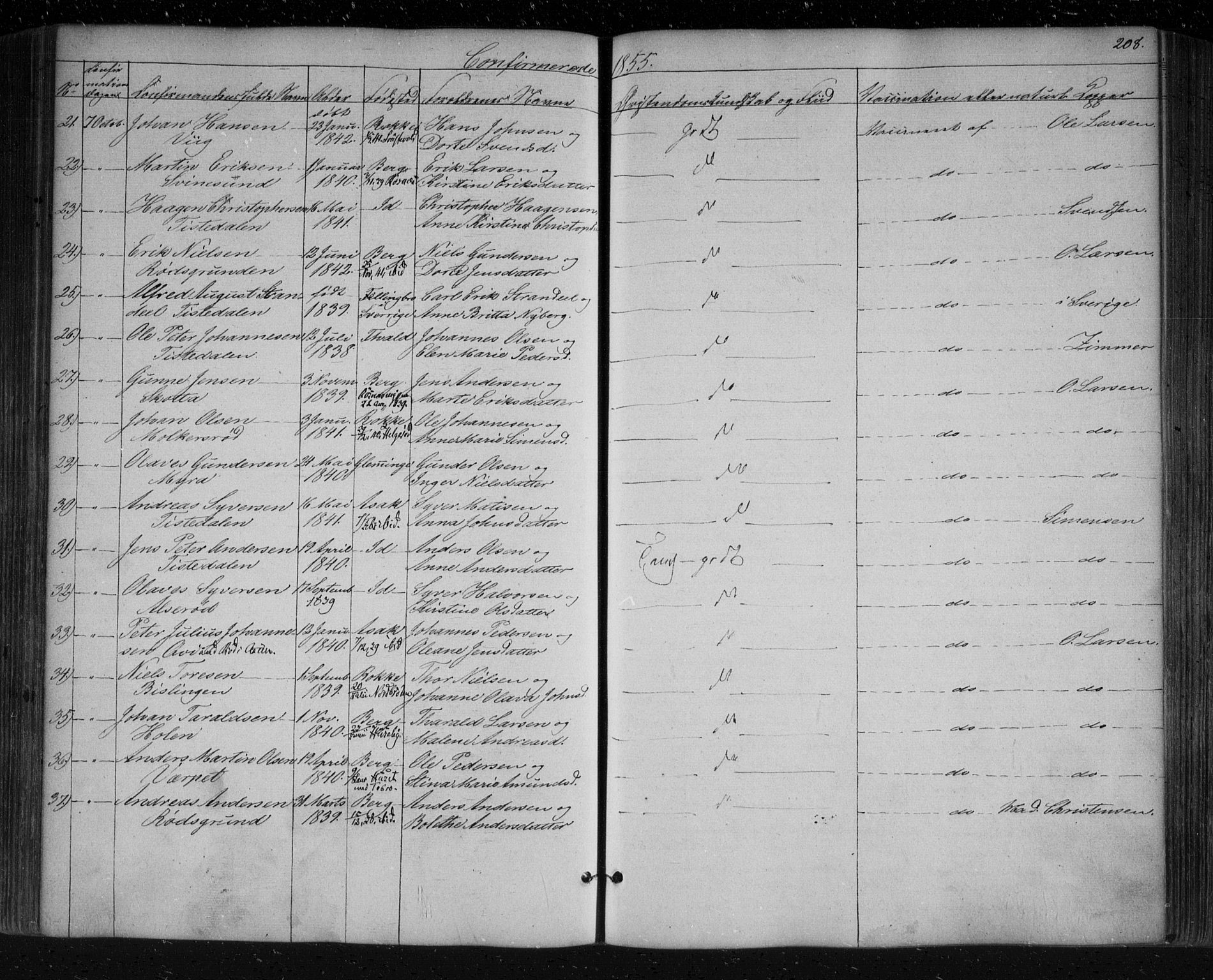 Berg prestekontor Kirkebøker, AV/SAO-A-10902/F/Fa/L0004: Parish register (official) no. I 4, 1843-1860, p. 208