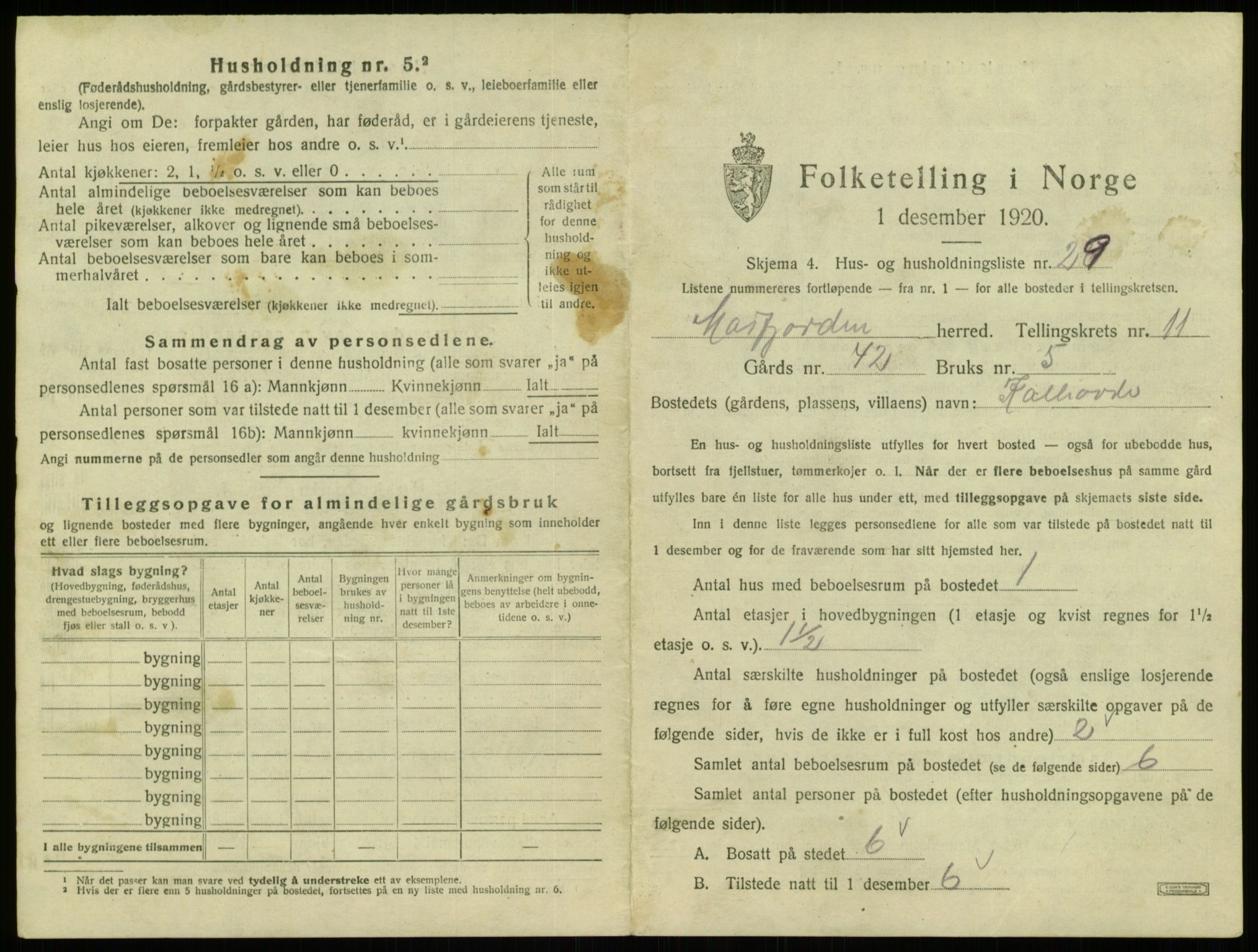 SAB, 1920 census for Masfjorden, 1920, p. 592