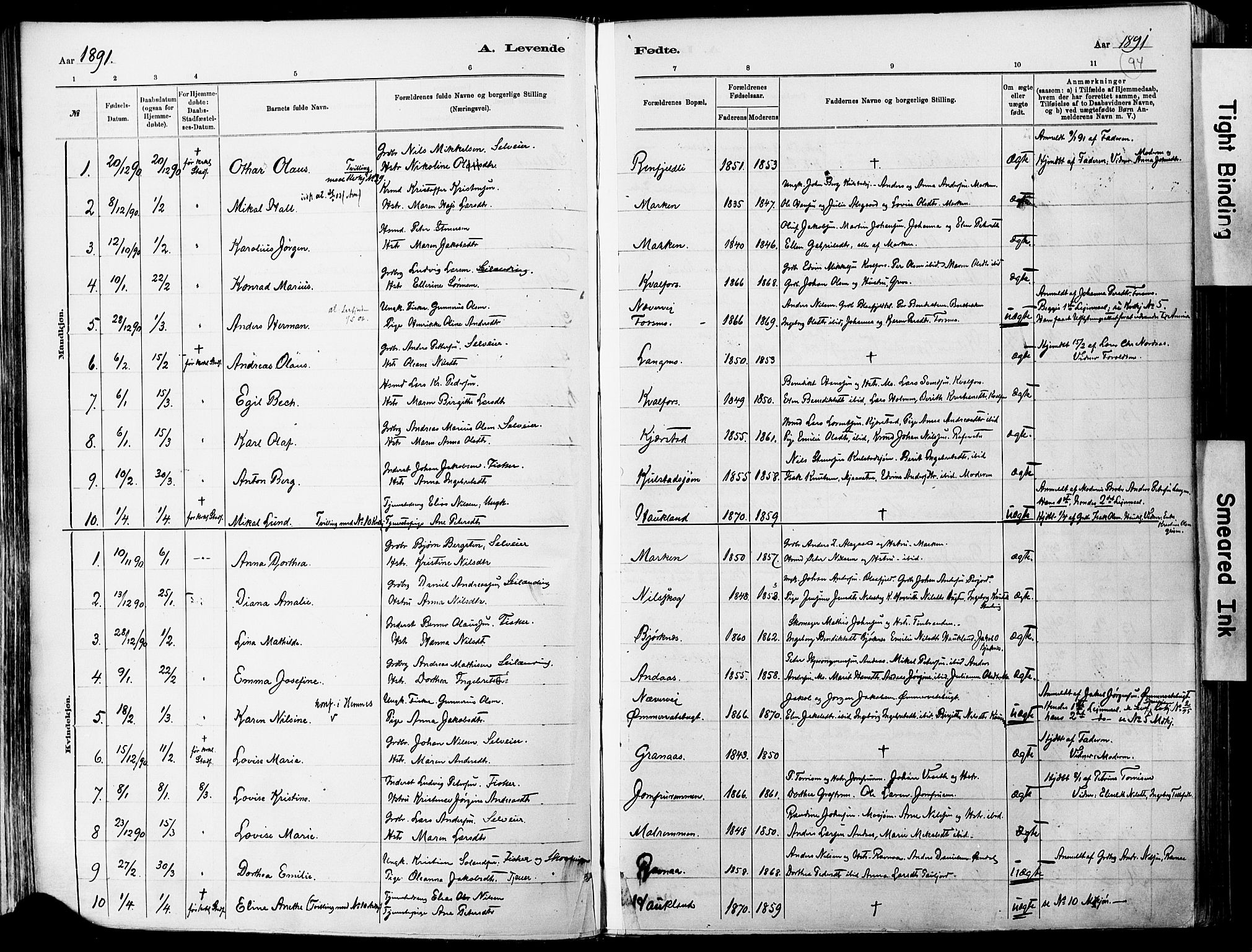 Ministerialprotokoller, klokkerbøker og fødselsregistre - Nordland, SAT/A-1459/820/L0295: Parish register (official) no. 820A16, 1880-1896, p. 94