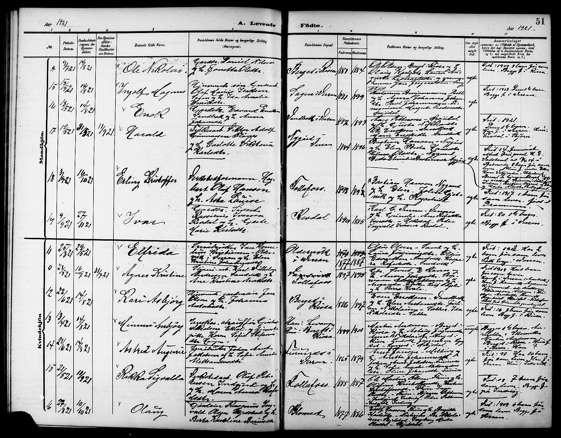 Ministerialprotokoller, klokkerbøker og fødselsregistre - Nord-Trøndelag, SAT/A-1458/744/L0424: Parish register (copy) no. 744C03, 1906-1923, p. 51