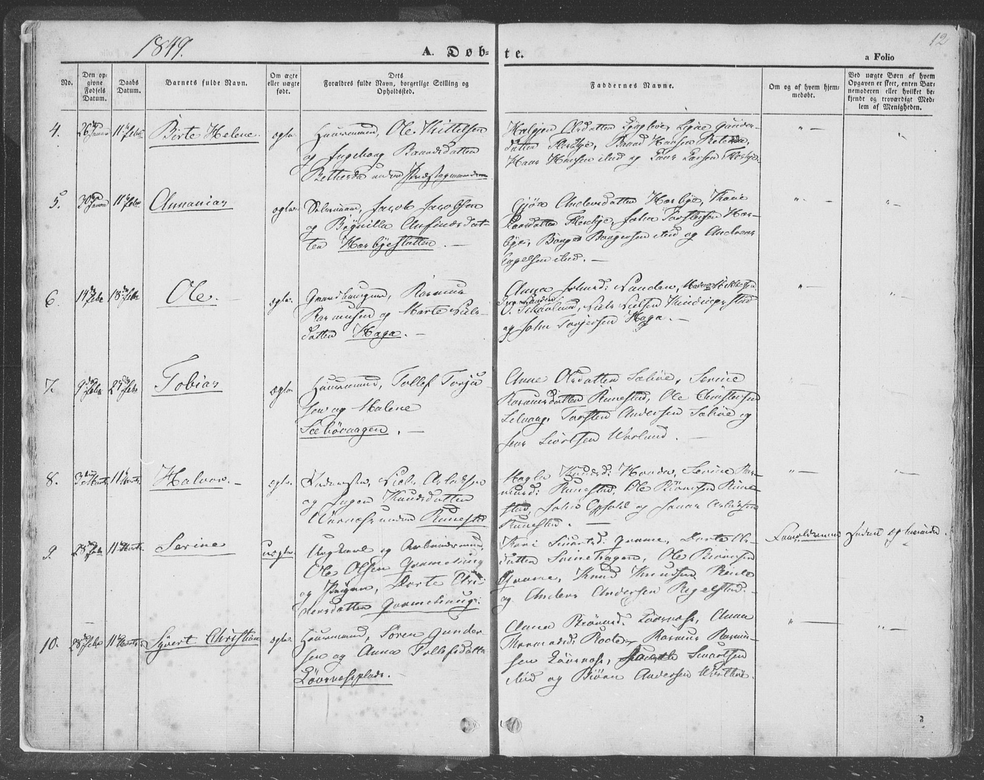 Finnøy sokneprestkontor, SAST/A-101825/H/Ha/Haa/L0007: Parish register (official) no. A 7, 1847-1862, p. 12