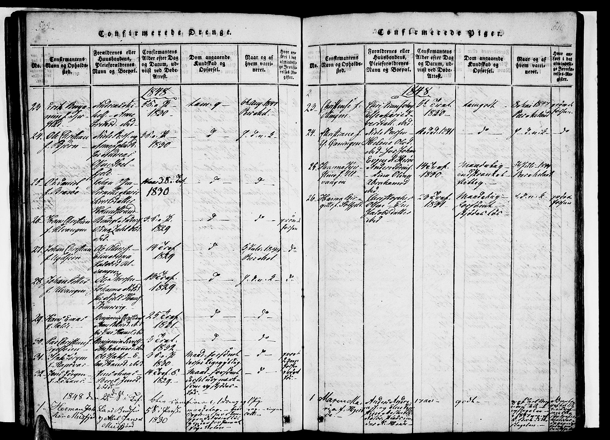 Ministerialprotokoller, klokkerbøker og fødselsregistre - Nordland, SAT/A-1459/831/L0474: Parish register (copy) no. 831C01, 1820-1850, p. 509-510