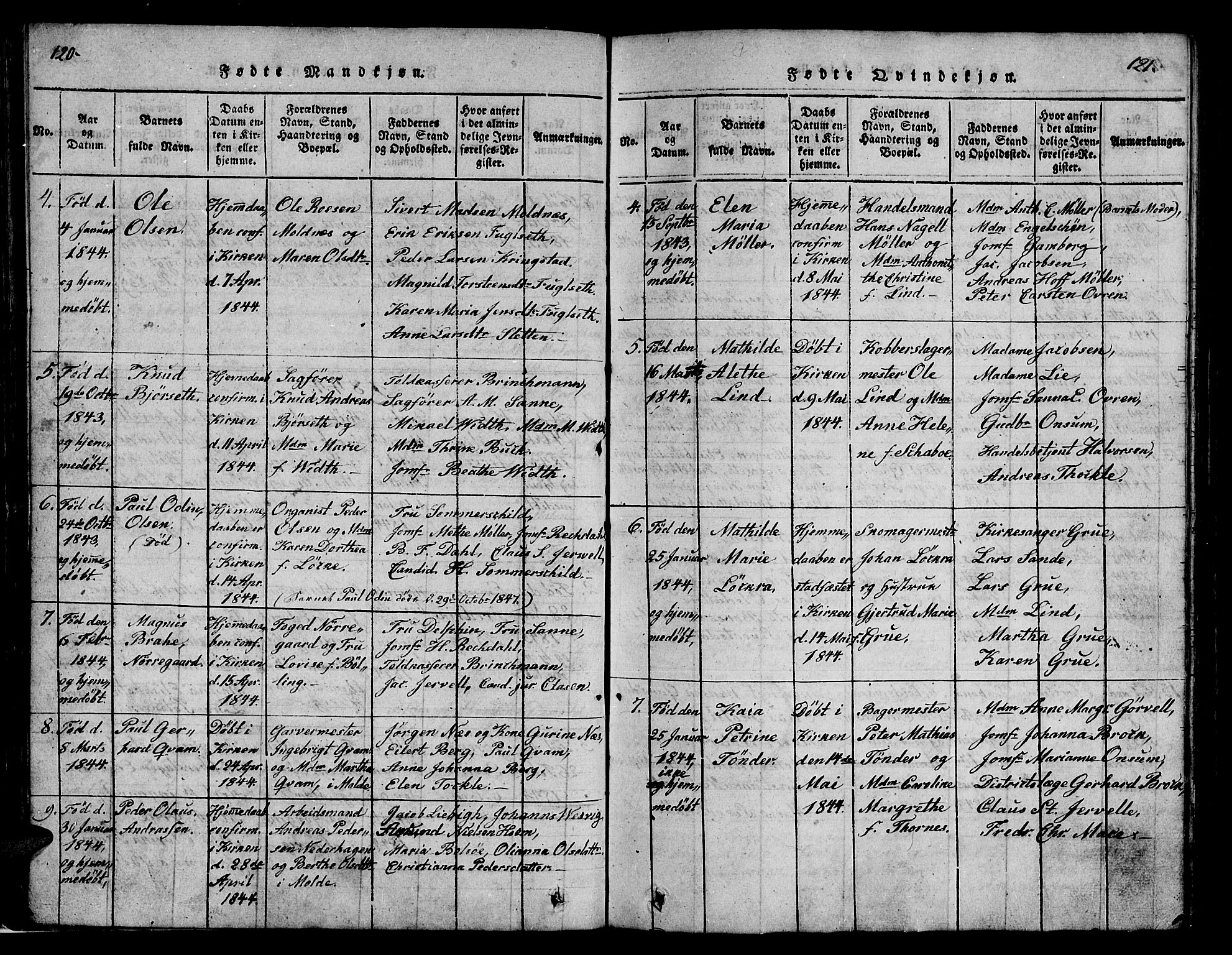 Ministerialprotokoller, klokkerbøker og fødselsregistre - Møre og Romsdal, AV/SAT-A-1454/558/L0700: Parish register (copy) no. 558C01, 1818-1868, p. 120-121