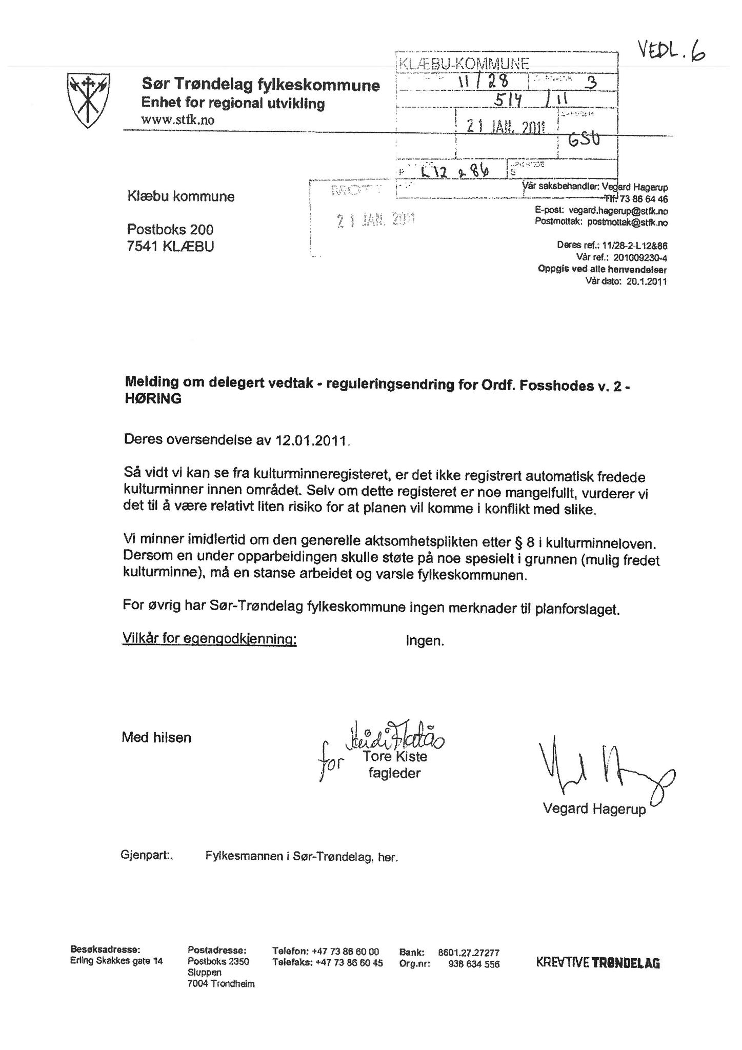 Klæbu Kommune, TRKO/KK/01-KS/L004: Kommunestyret - Møtedokumenter, 2011, p. 301