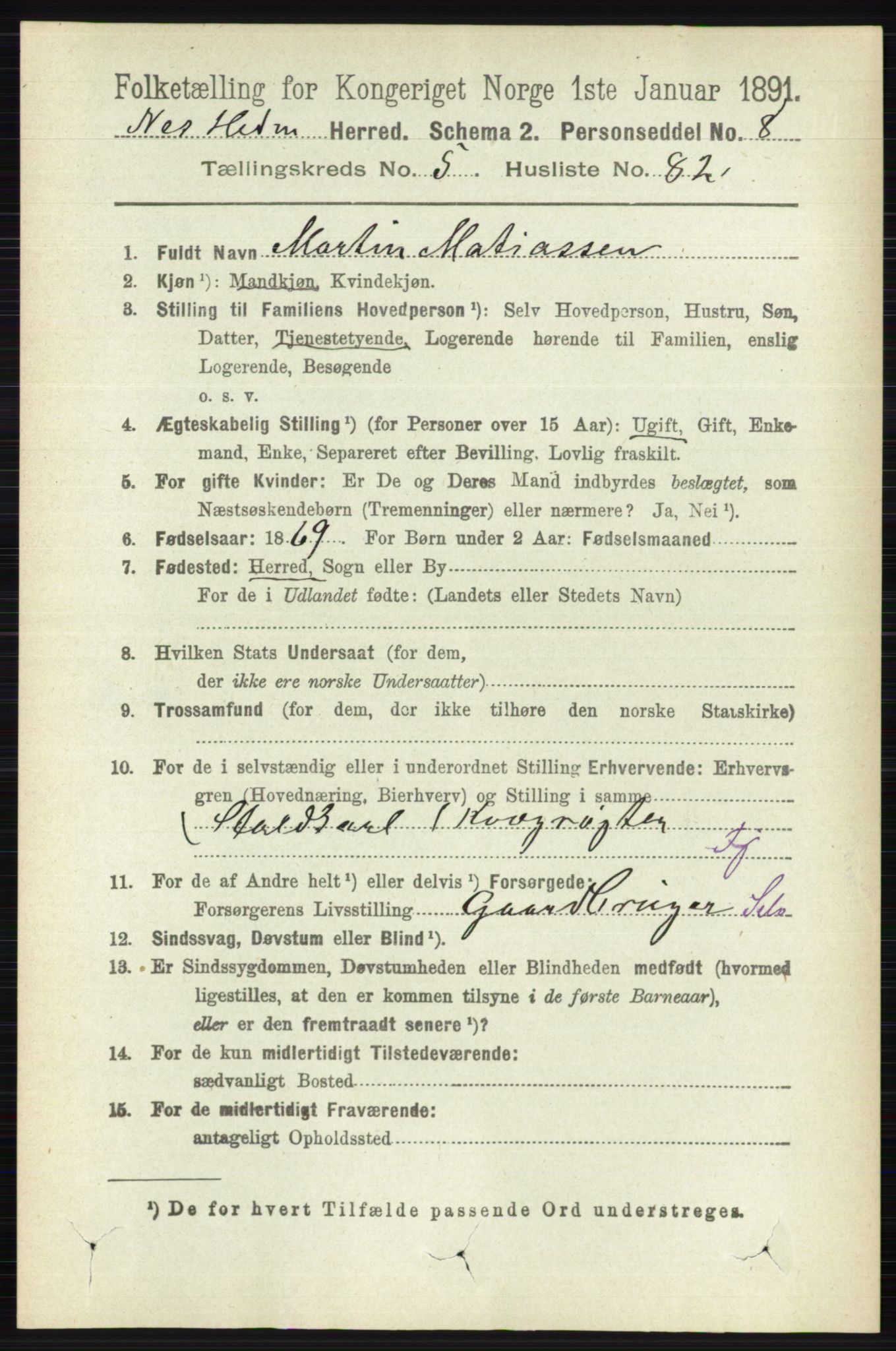 RA, 1891 census for 0411 Nes, 1891, p. 3137