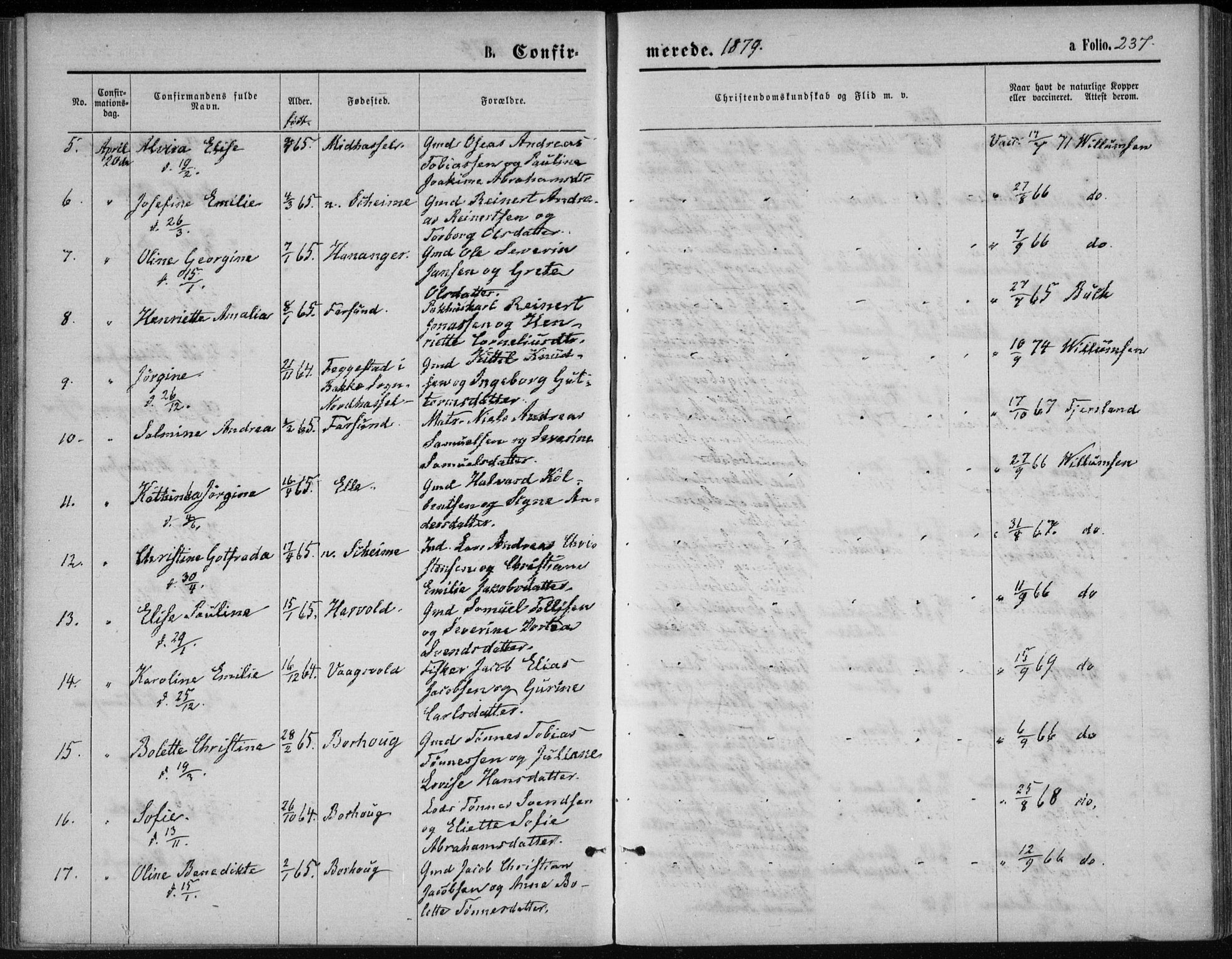 Lista sokneprestkontor, SAK/1111-0027/F/Fb/L0004: Parish register (copy) no. B 4, 1877-1891, p. 237