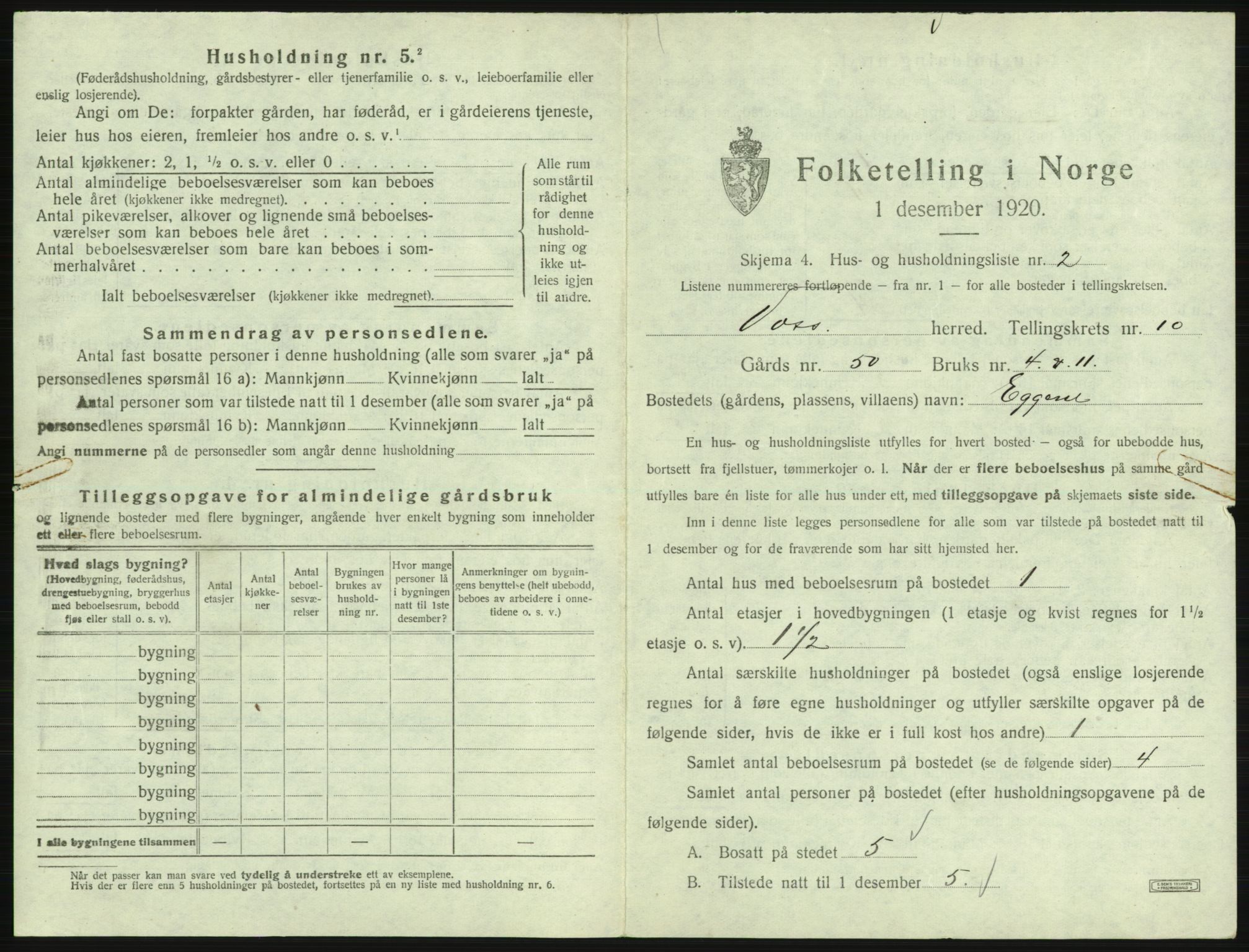 SAB, 1920 census for Voss, 1920, p. 943