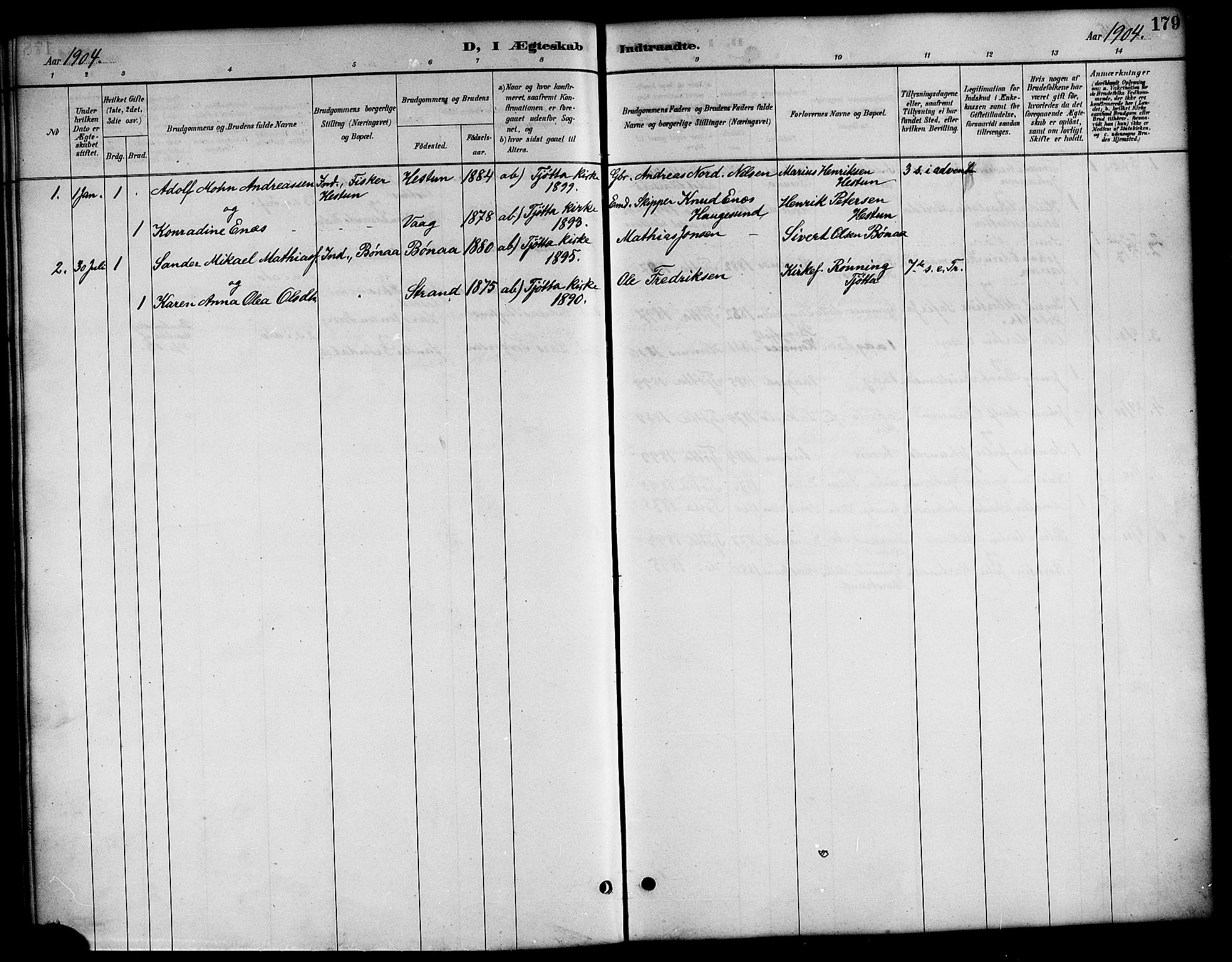 Ministerialprotokoller, klokkerbøker og fødselsregistre - Nordland, AV/SAT-A-1459/819/L0277: Parish register (copy) no. 819C03, 1888-1917, p. 179