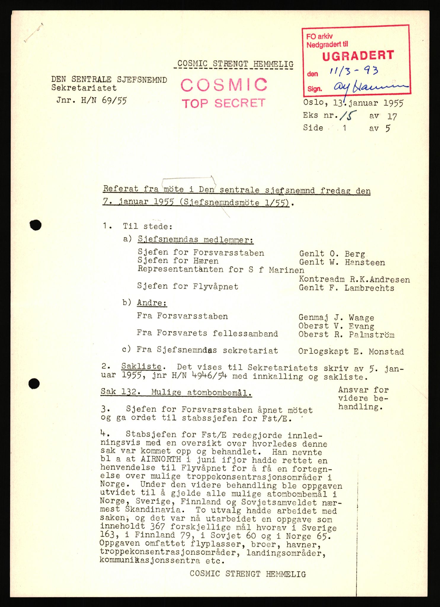 Forsvaret, Den sentrale sjefsnemnd, RA/RAFA-6733, 1953-1956, p. 305