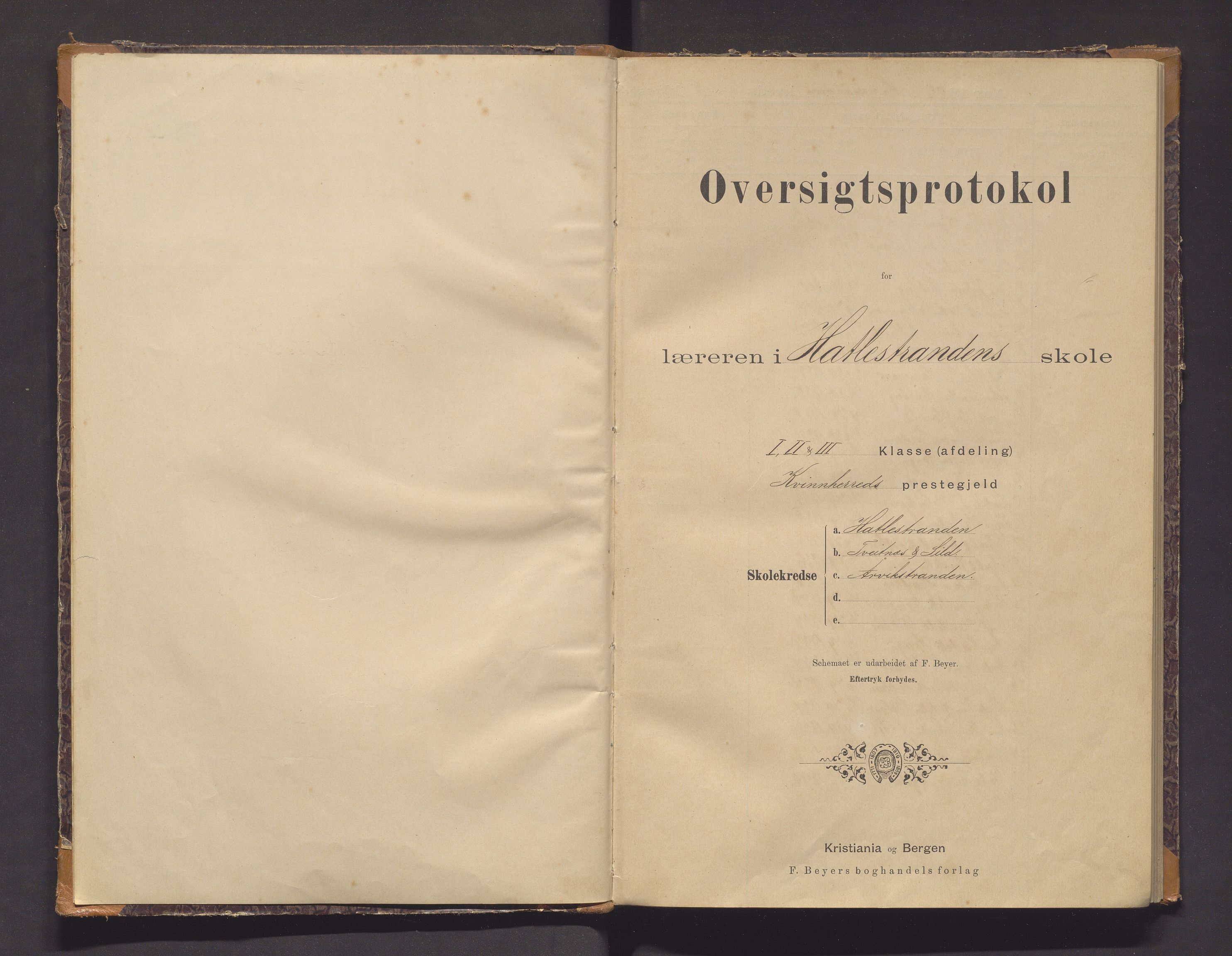 Kvinnherad kommune. Barneskulane, IKAH/1224-231/F/Fc/L0001: Skuleprotokoll for Hatlestrandens krins , 1892-1917