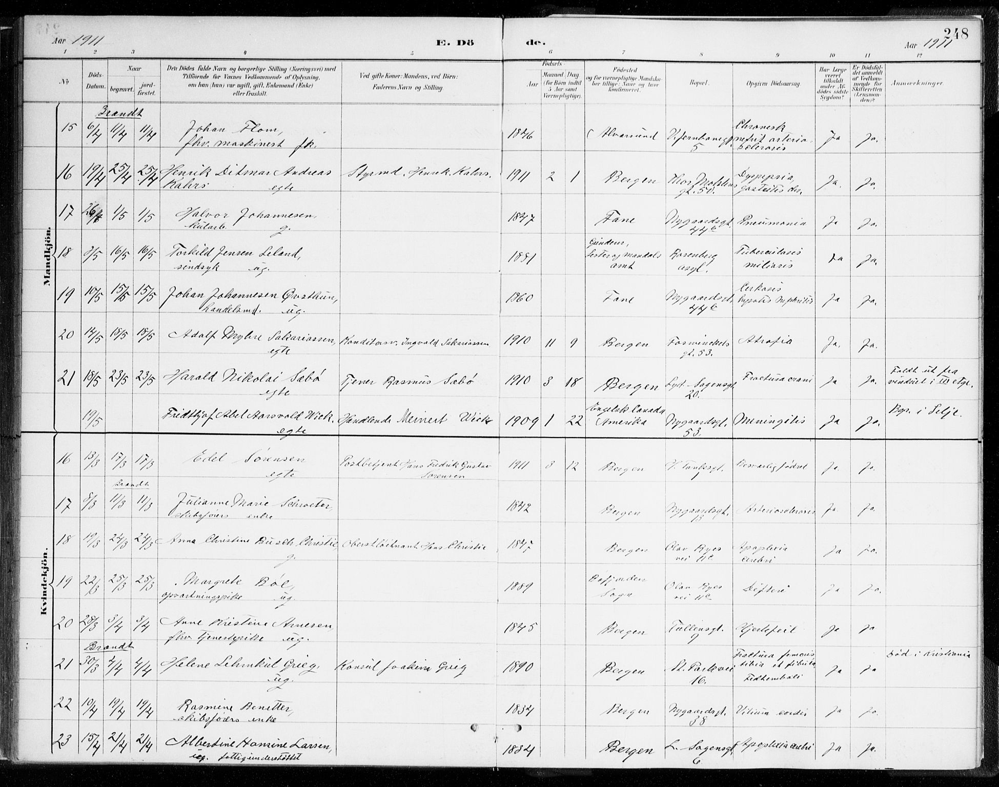 Johanneskirken sokneprestembete, AV/SAB-A-76001/H/Haa/L0019: Parish register (official) no. E 1, 1885-1915, p. 248