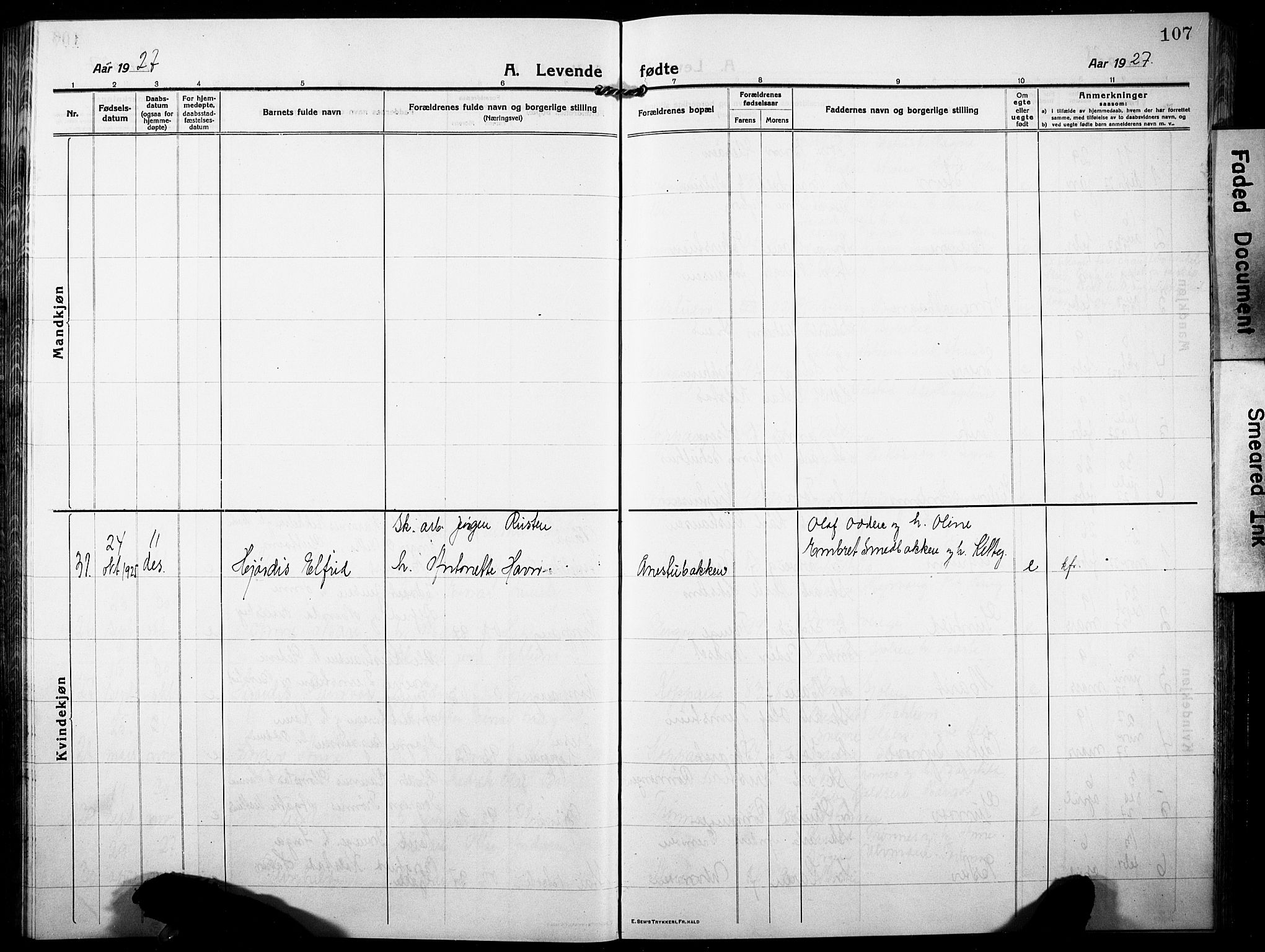 Stor-Elvdal prestekontor, SAH/PREST-052/H/Ha/Hab/L0005: Parish register (copy) no. 5, 1913-1932, p. 107