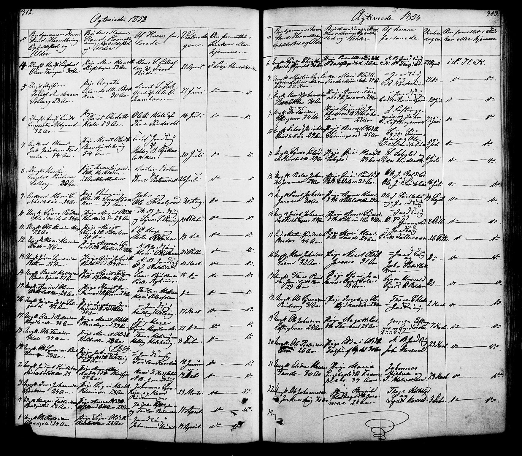 Lesja prestekontor, SAH/PREST-068/H/Ha/Hab/L0005: Parish register (copy) no. 5, 1850-1894, p. 312-313