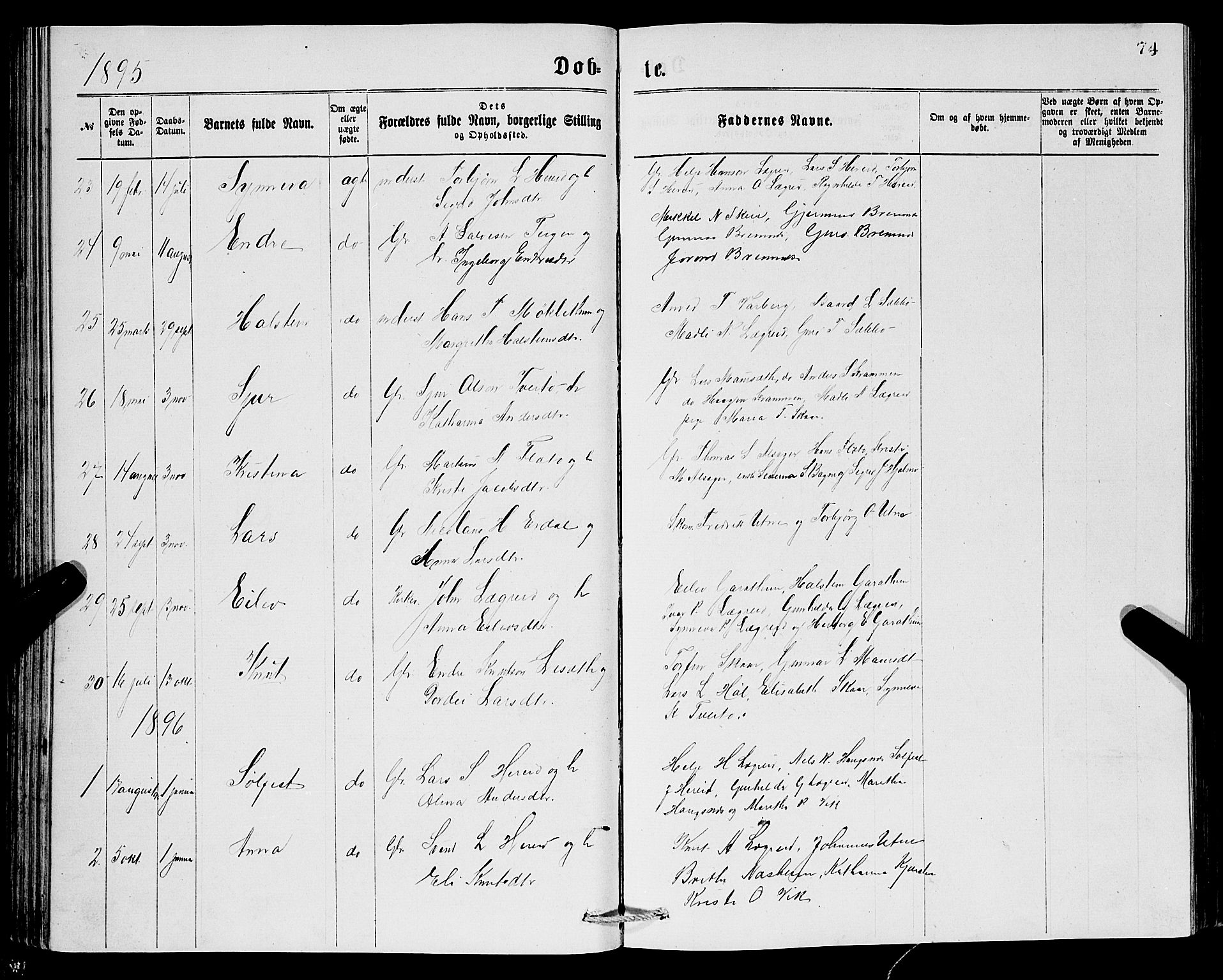 Ullensvang sokneprestembete, SAB/A-78701/H/Hab: Parish register (copy) no. C 2, 1871-1899, p. 74