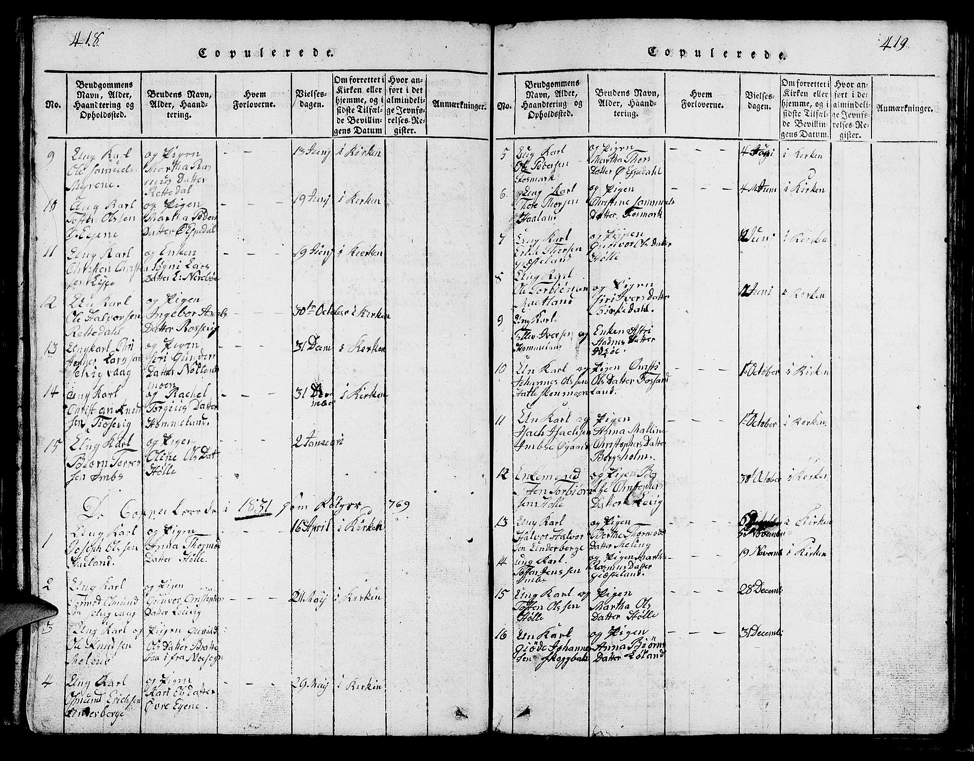 Strand sokneprestkontor, SAST/A-101828/H/Ha/Hab/L0002: Parish register (copy) no. B 2, 1816-1854, p. 418-419