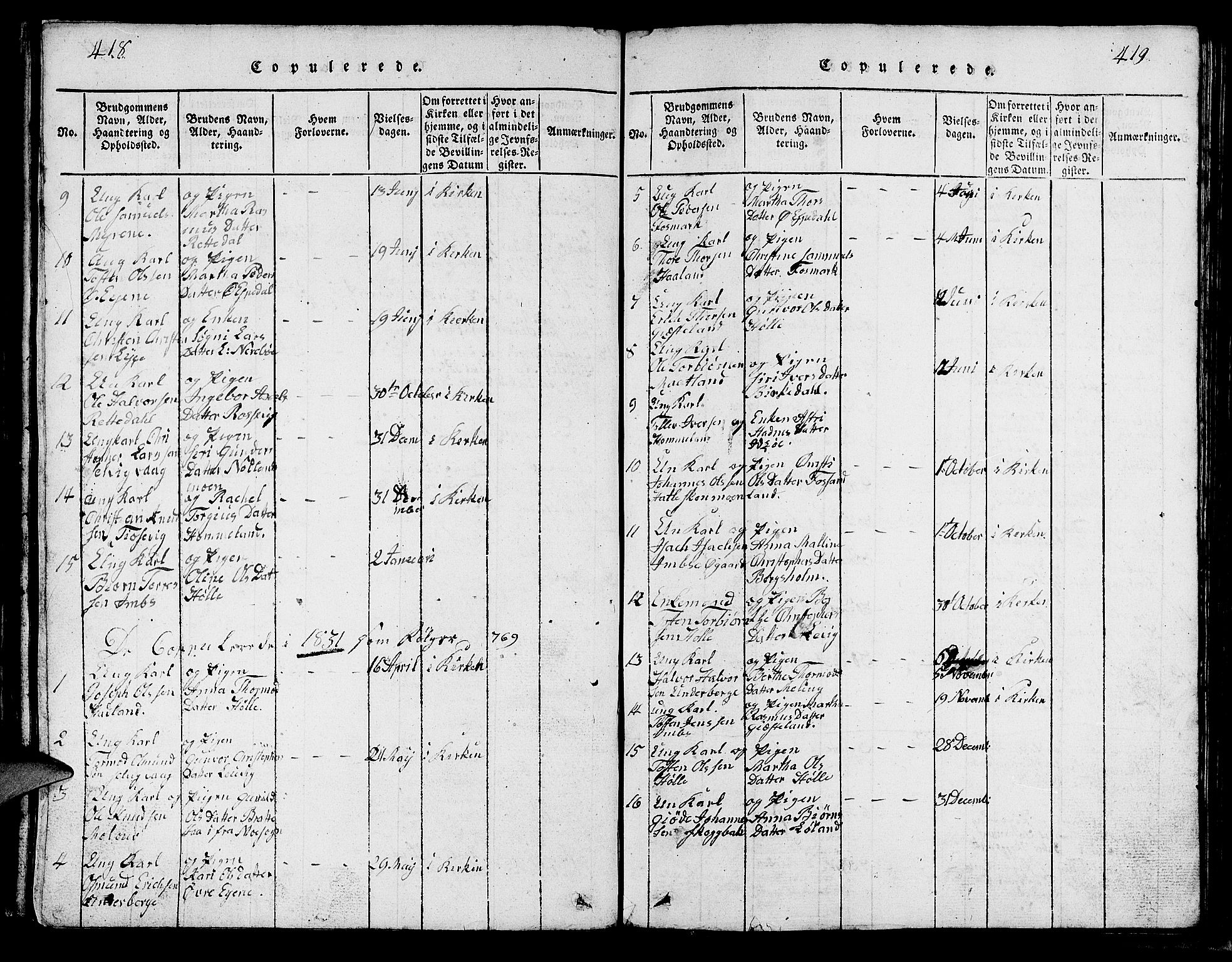 Strand sokneprestkontor, AV/SAST-A-101828/H/Ha/Hab/L0002: Parish register (copy) no. B 2, 1816-1854, p. 418-419