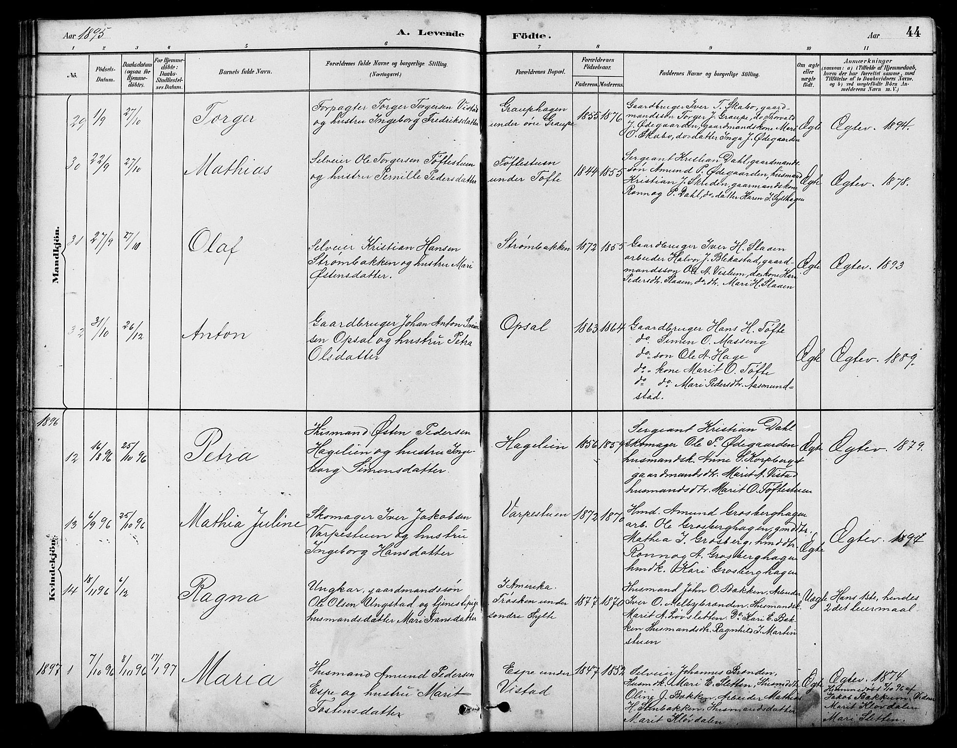 Nord-Fron prestekontor, SAH/PREST-080/H/Ha/Hab/L0005: Parish register (copy) no. 5, 1884-1914, p. 44