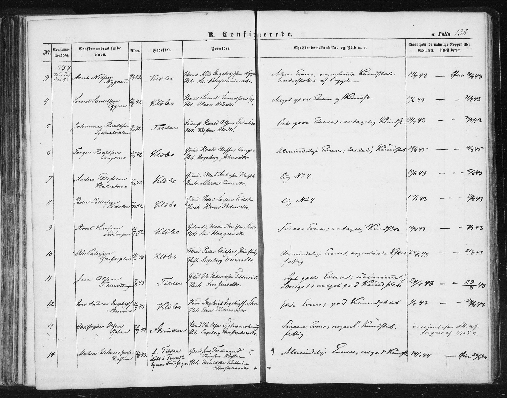 Ministerialprotokoller, klokkerbøker og fødselsregistre - Sør-Trøndelag, SAT/A-1456/618/L0441: Parish register (official) no. 618A05, 1843-1862, p. 138