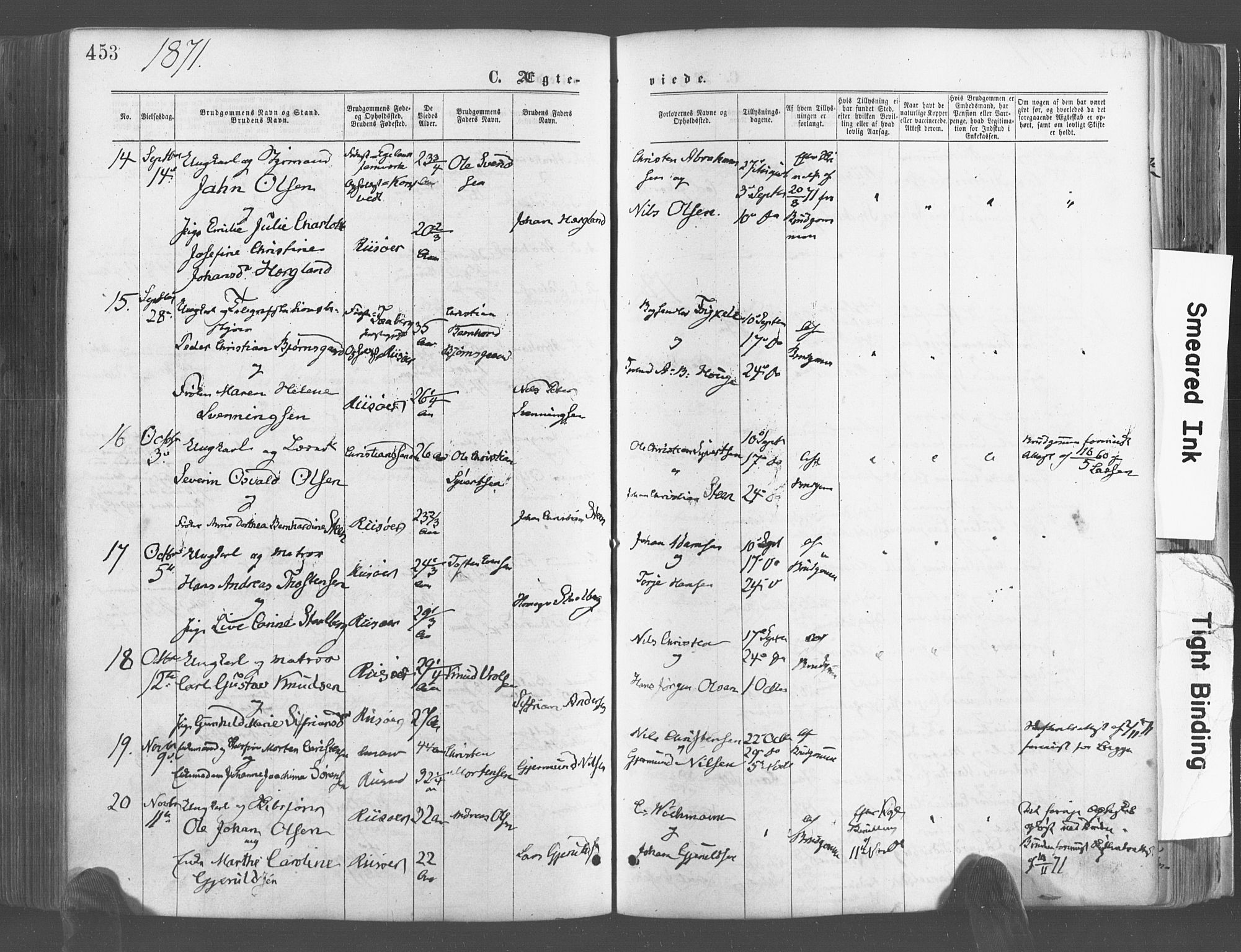 Risør sokneprestkontor, SAK/1111-0035/F/Fa/L0004: Parish register (official) no. A 4, 1865-1882, p. 453