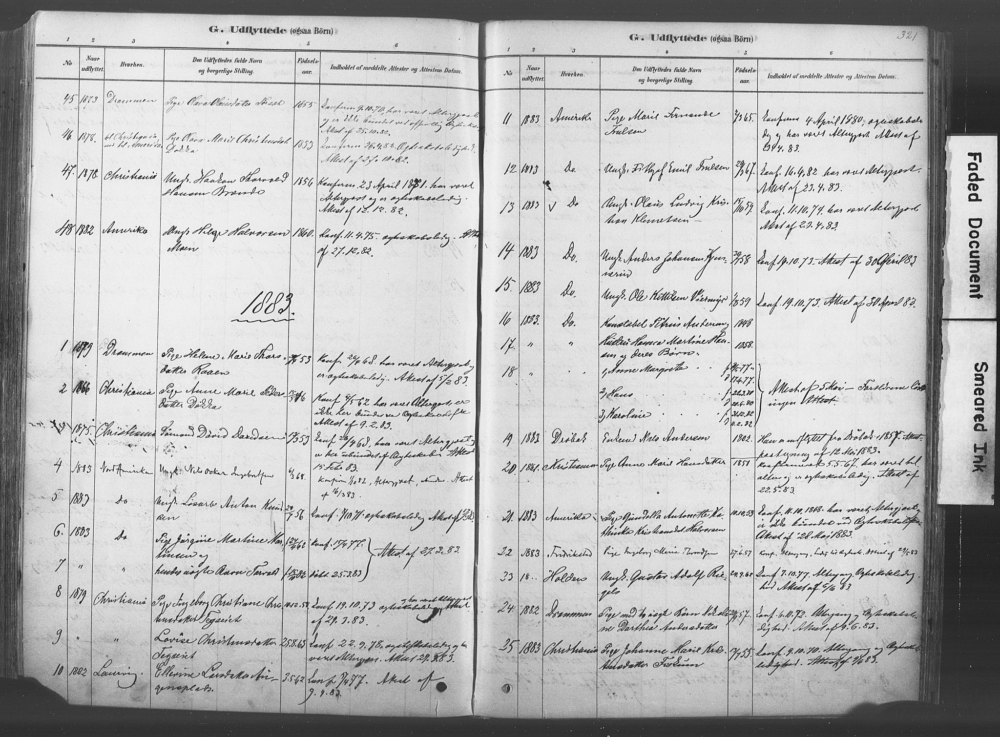 Kongsberg kirkebøker, SAKO/A-22/F/Fb/L0001: Parish register (official) no. II 1, 1878-1886, p. 321
