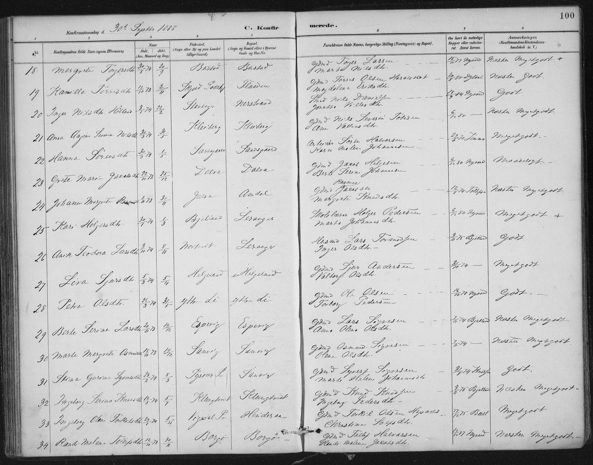 Nedstrand sokneprestkontor, AV/SAST-A-101841/01/IV: Parish register (official) no. A 12, 1887-1915, p. 100