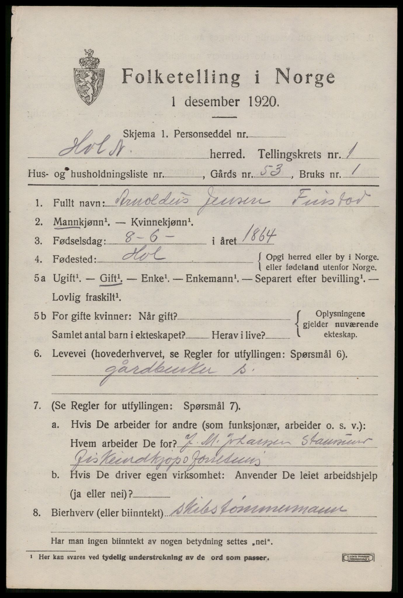 SAT, 1920 census for Hol, 1920, p. 2121