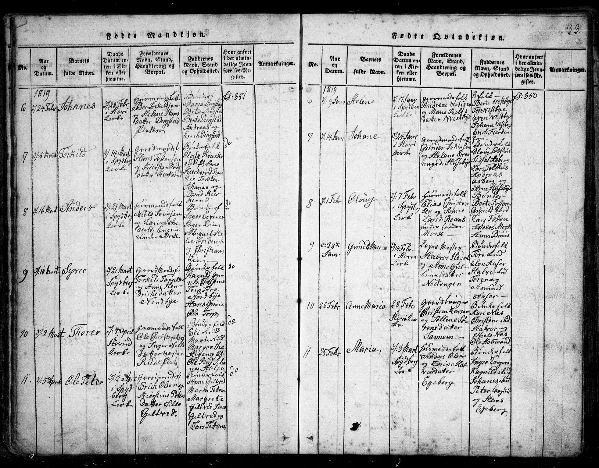 Spydeberg prestekontor Kirkebøker, SAO/A-10924/G/Ga/L0001: Parish register (copy) no. I 1, 1814-1868, p. 33