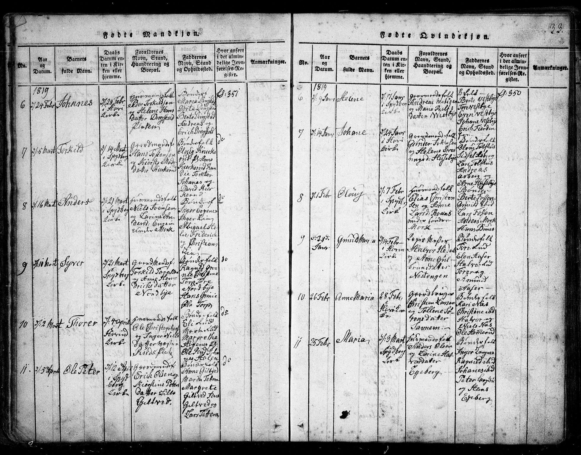 Spydeberg prestekontor Kirkebøker, AV/SAO-A-10924/G/Ga/L0001: Parish register (copy) no. I 1, 1814-1868, p. 33