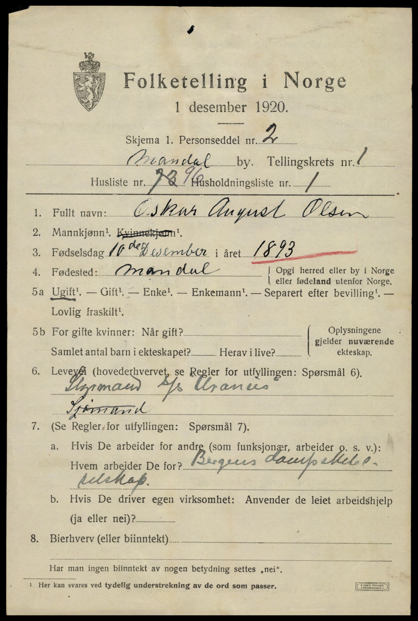 SAK, 1920 census for Mandal, 1920, p. 4197