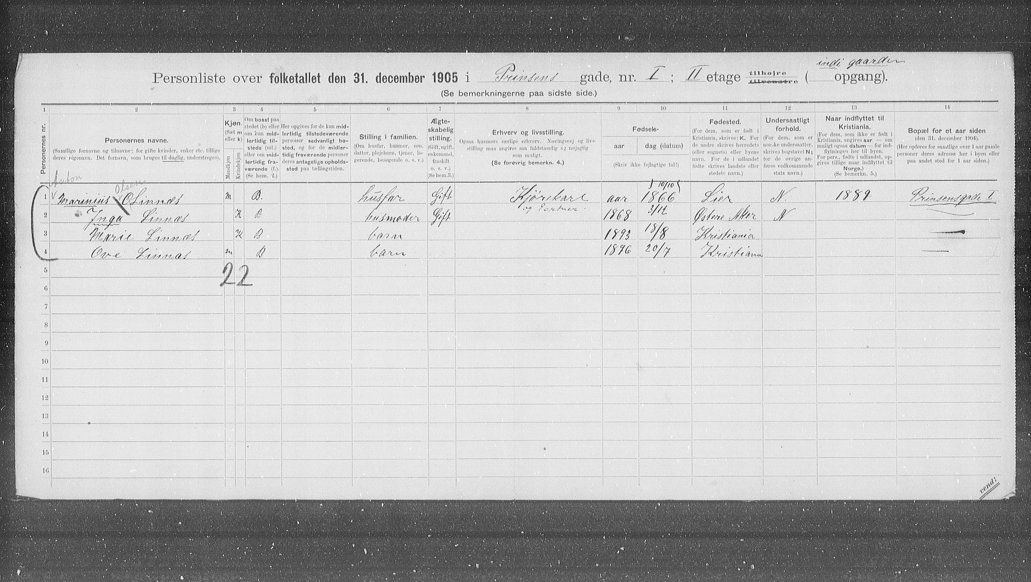 OBA, Municipal Census 1905 for Kristiania, 1905, p. 42580