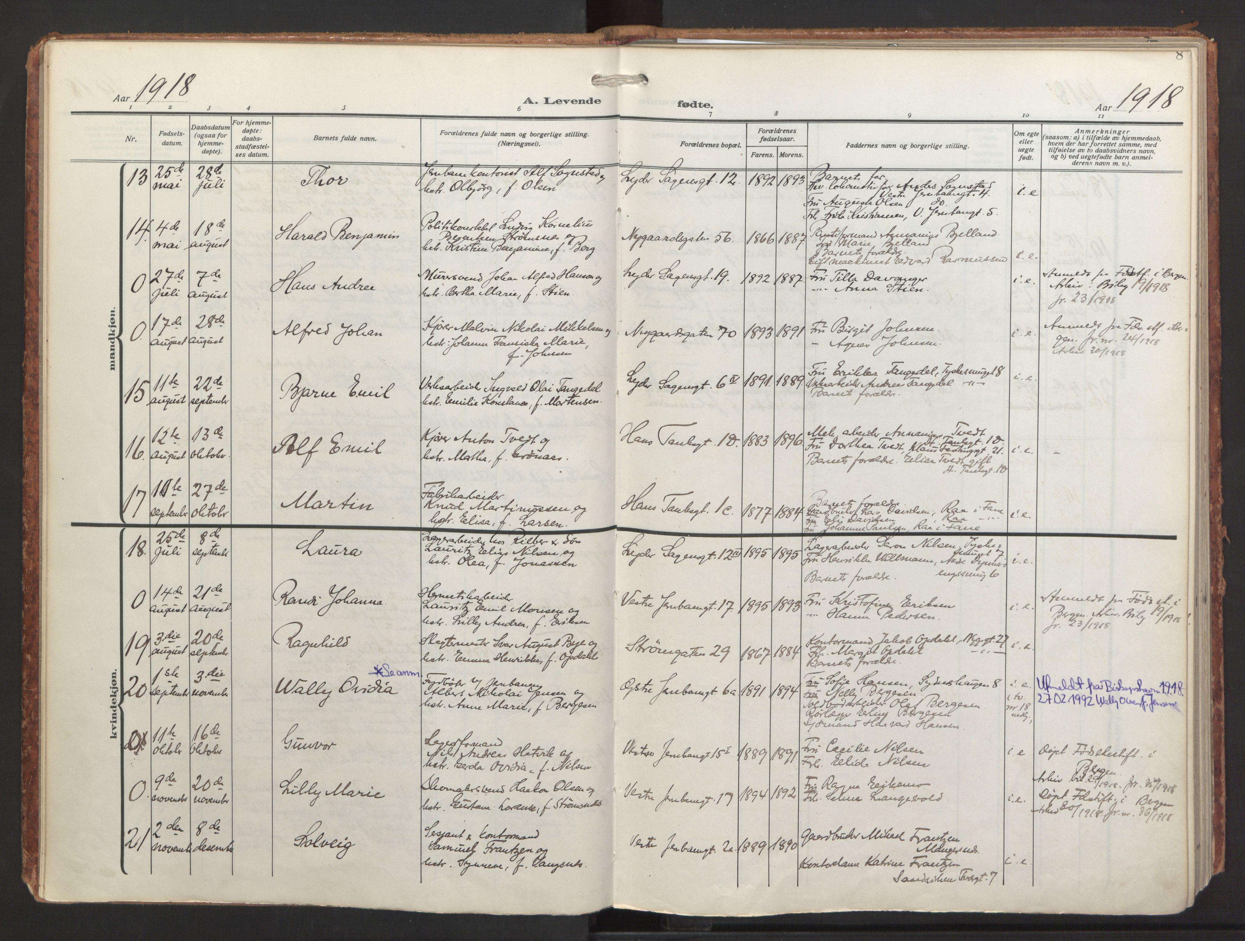 St. Jacob sokneprestembete, AV/SAB-A-78001/H/Haa/L0001: Parish register (official) no. A 1, 1917-1952, p. 8