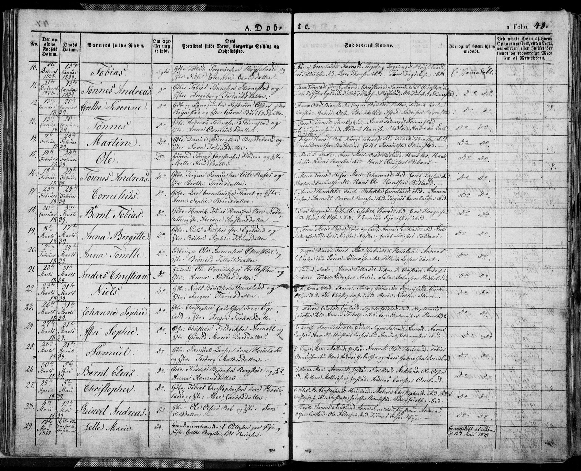 Kvinesdal sokneprestkontor, SAK/1111-0026/F/Fa/Fab/L0004: Parish register (official) no. A 4, 1829-1843, p. 48