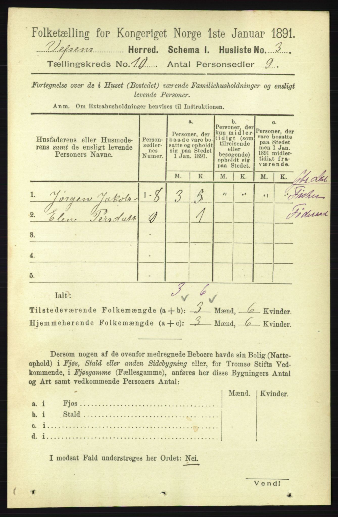 RA, 1891 census for 1824 Vefsn, 1891, p. 5138