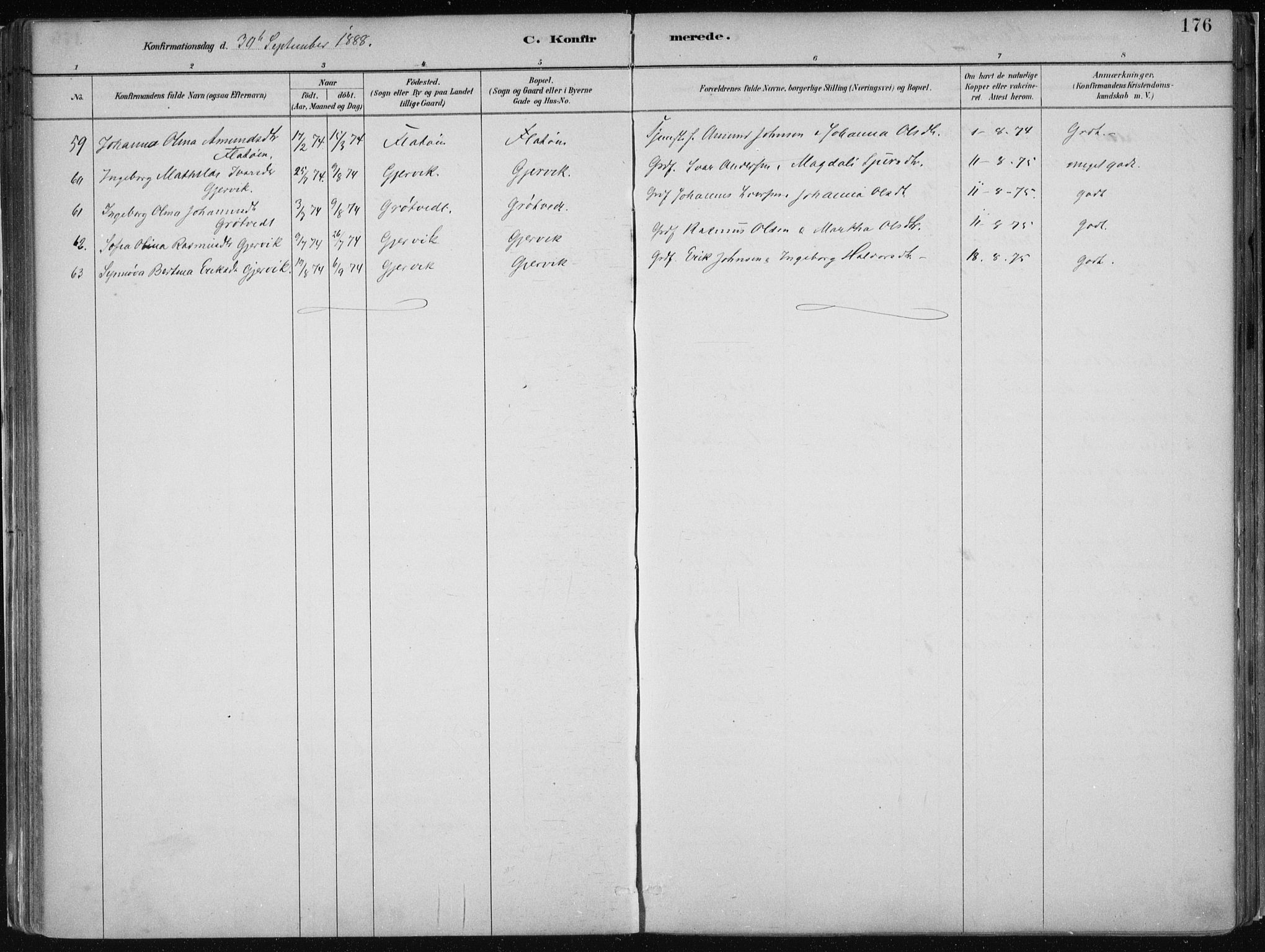 Hamre sokneprestembete, AV/SAB-A-75501/H/Ha/Haa/Haab/L0001: Parish register (official) no. B  1, 1882-1905, p. 176