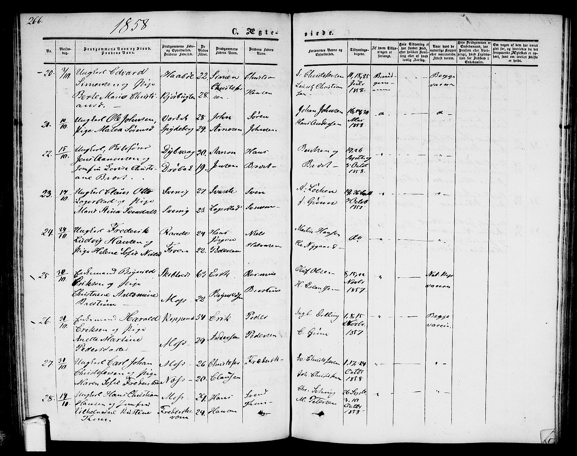 Moss prestekontor Kirkebøker, AV/SAO-A-2003/G/Ga/L0002: Parish register (copy) no. I 2, 1852-1871, p. 266