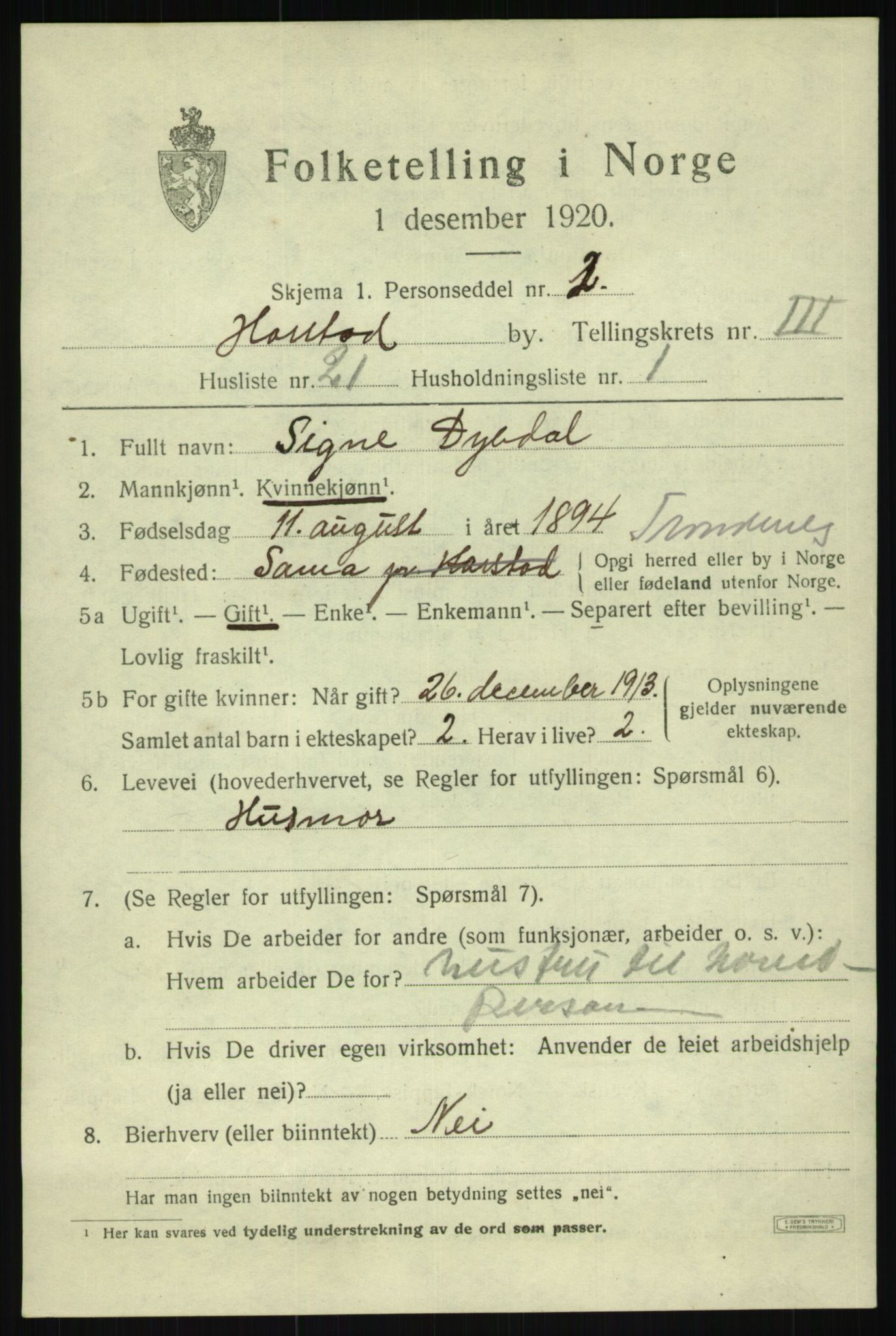 SATØ, 1920 census for Harstad, 1920, p. 4512