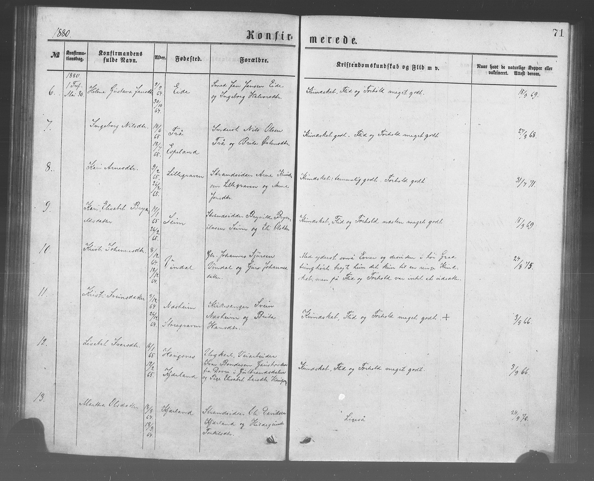 Ulvik sokneprestembete, SAB/A-78801/H/Haa: Parish register (official) no. A 17, 1873-1891, p. 71