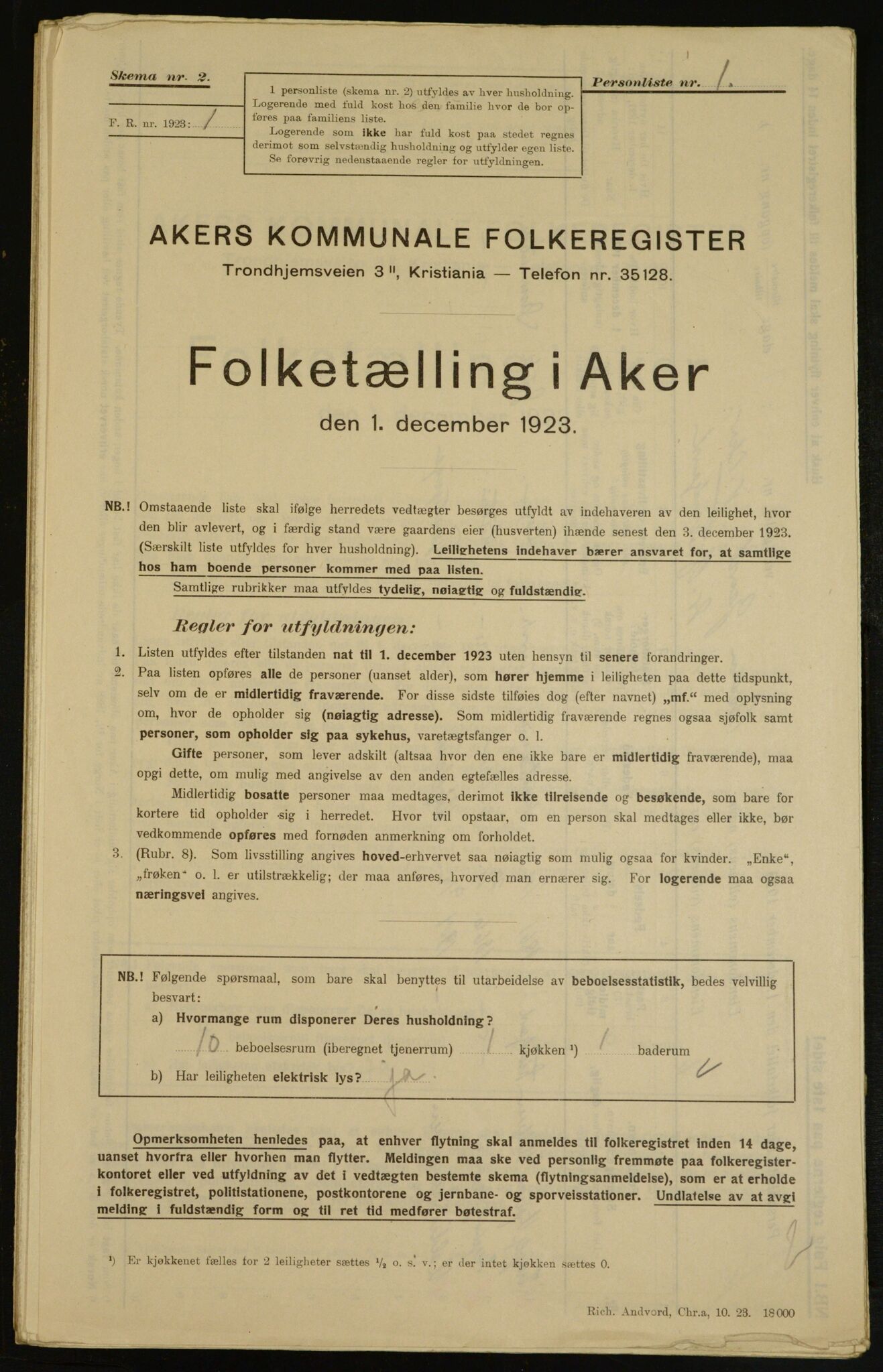 , Municipal Census 1923 for Aker, 1923, p. 7391