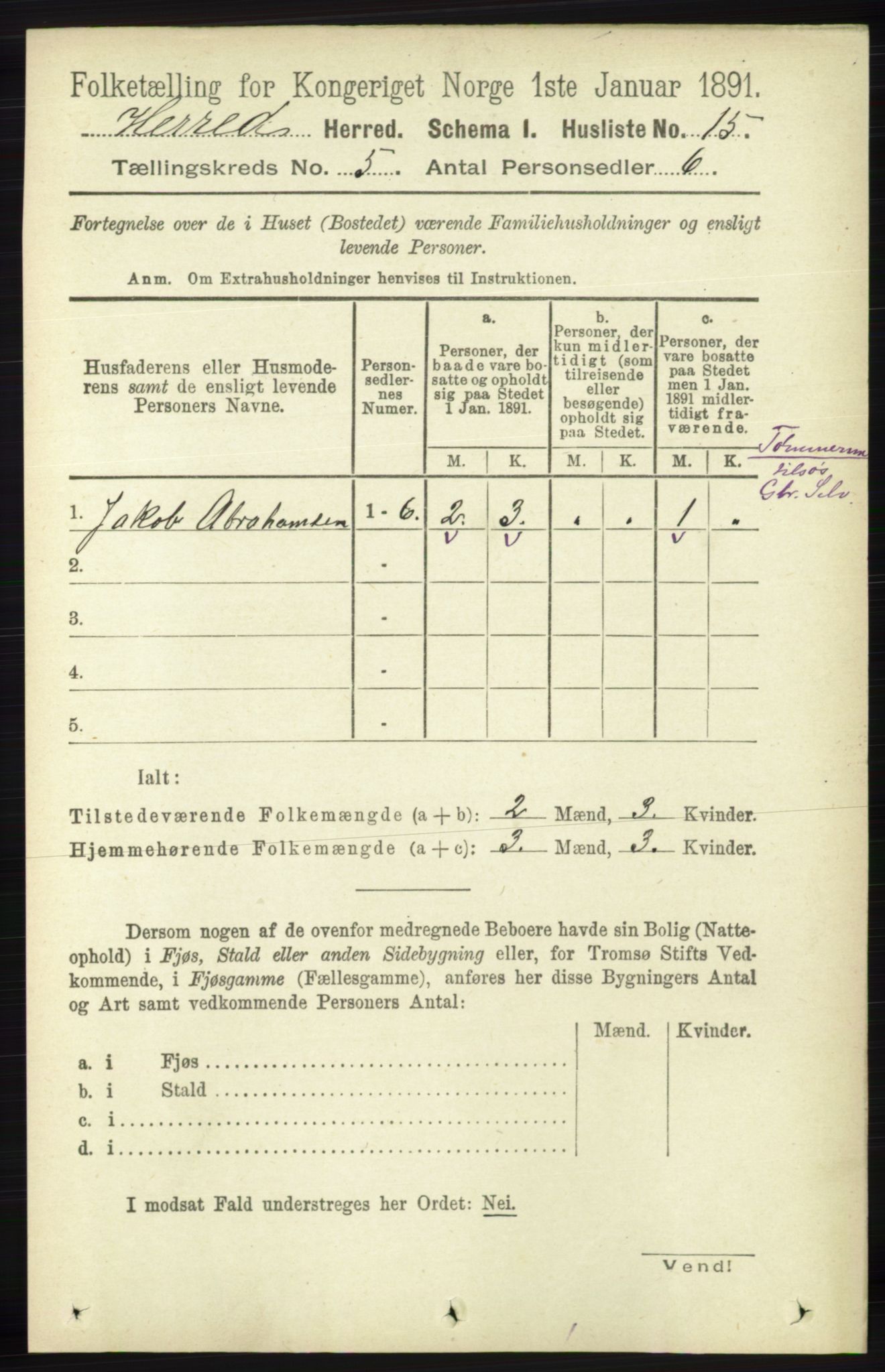 RA, 1891 census for 1039 Herad, 1891, p. 1741